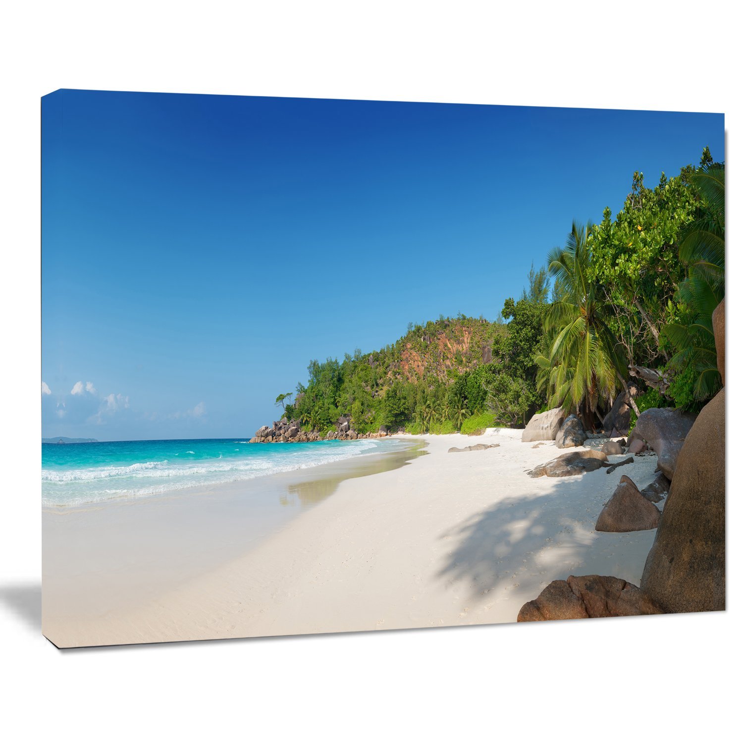 Anse Georgette Beach Light Blue Large Seascape Art Canvas Print - Coastal Wall Decor for Living Room, Bedroom & Office - Ocean Themed Home Decoration