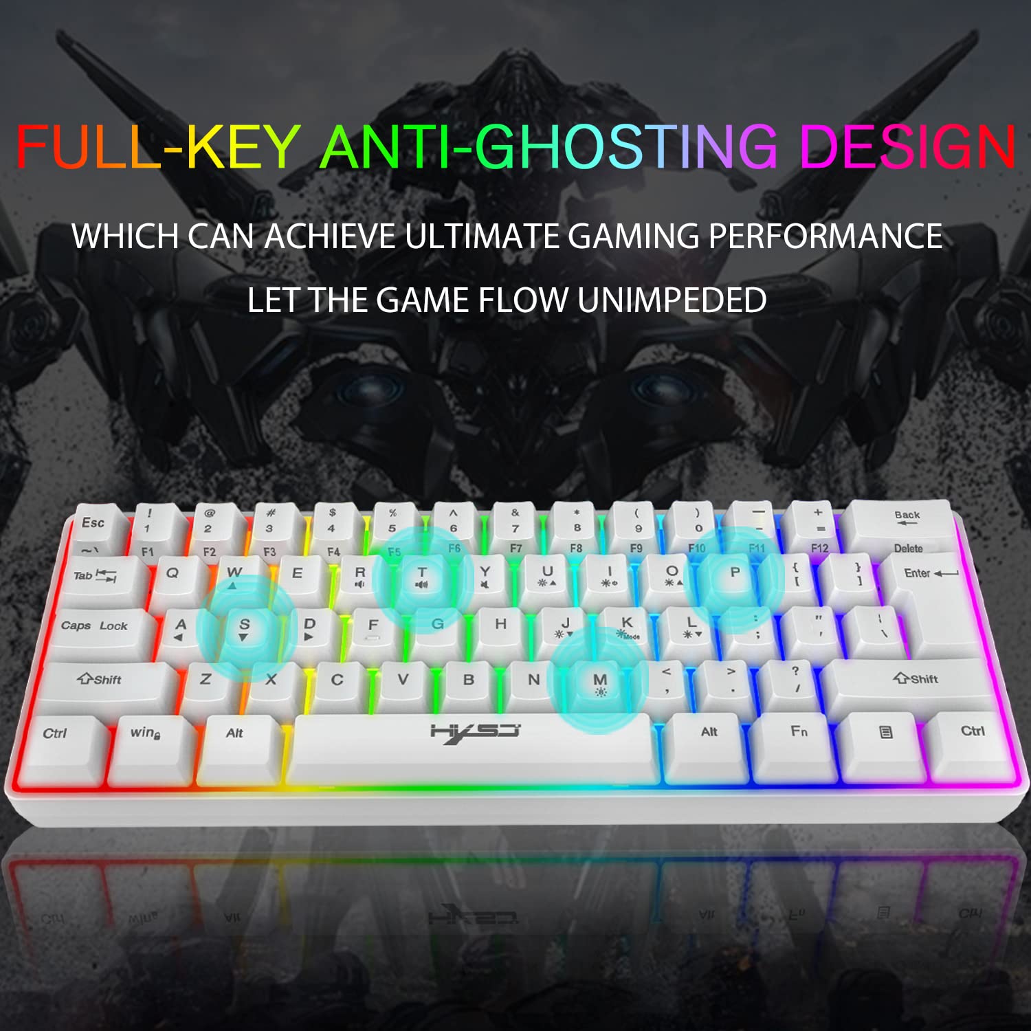 KUIYN 60% Wired Compact Gaming Keyboard and Mouse Set - 61 Keys RGB Backlit Mechanical Keyboard, Honeycomb Optical Gaming Mouse with RGB Headset & Mouse Pad - Anti-Ghosting for PC, PS4, Xbox - Perfect for Esports, Streaming & Office Work