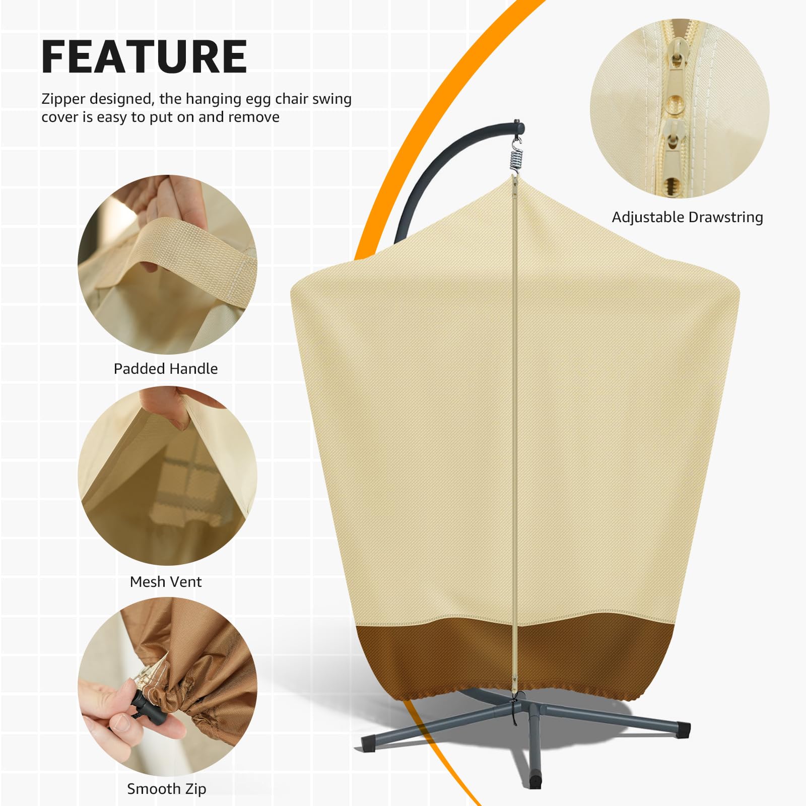 Premium 420D Waterproof Hanging Hammock Chair Cover - Outdoor Patio Swing Chair Protector with Zipper (19x62 Inch) - Perfect for Backyard, Garden, and Poolside Relaxation