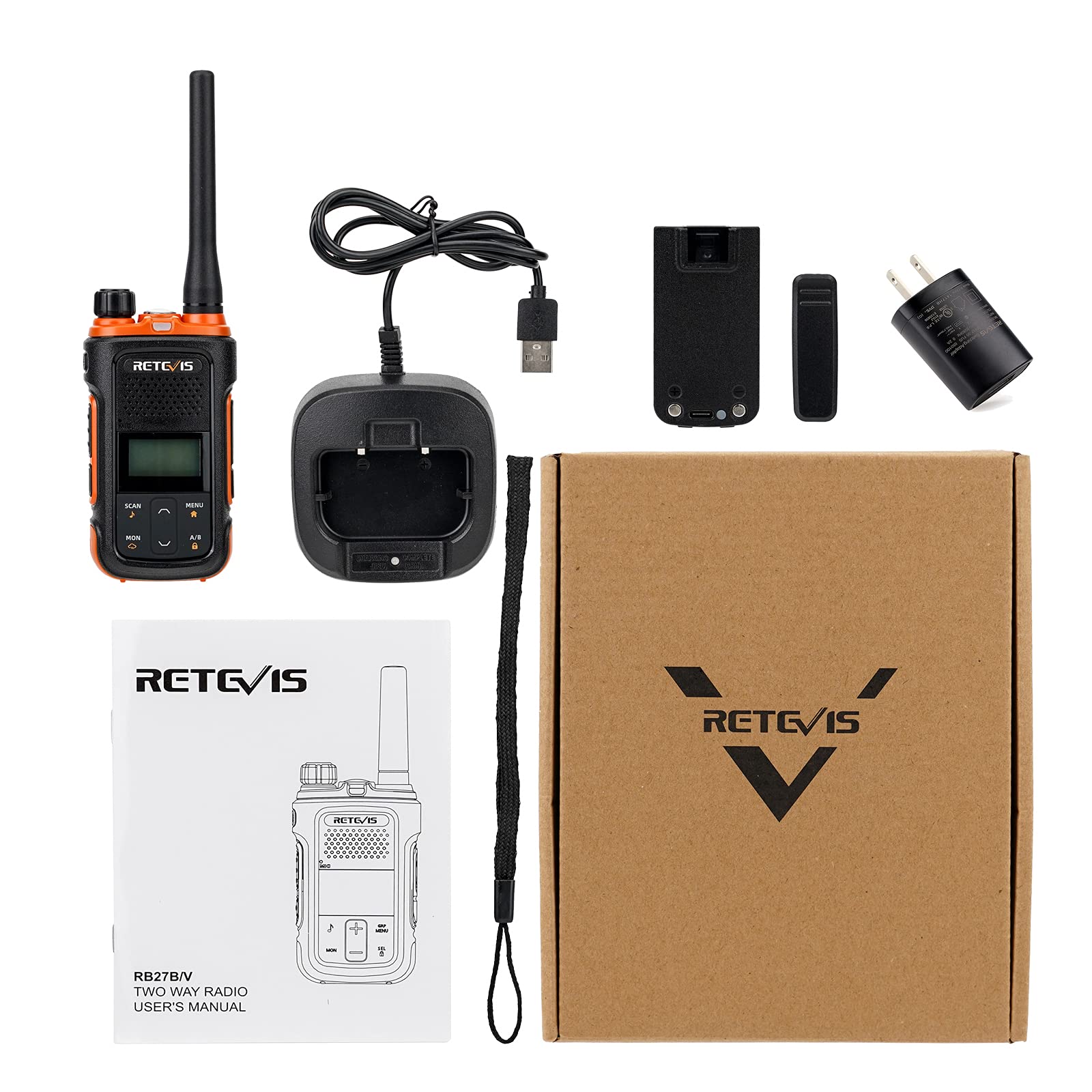 Retevis RB27B Rechargeable Walkie Talkies for Adults - Compact Two Way Radios with USB Charging, NOAA Weather Alert, Flashlight & Dual Watch - Ideal for Camping, Hiking, Emergency Preparedness & Outdoor Adventures (1 Pack)