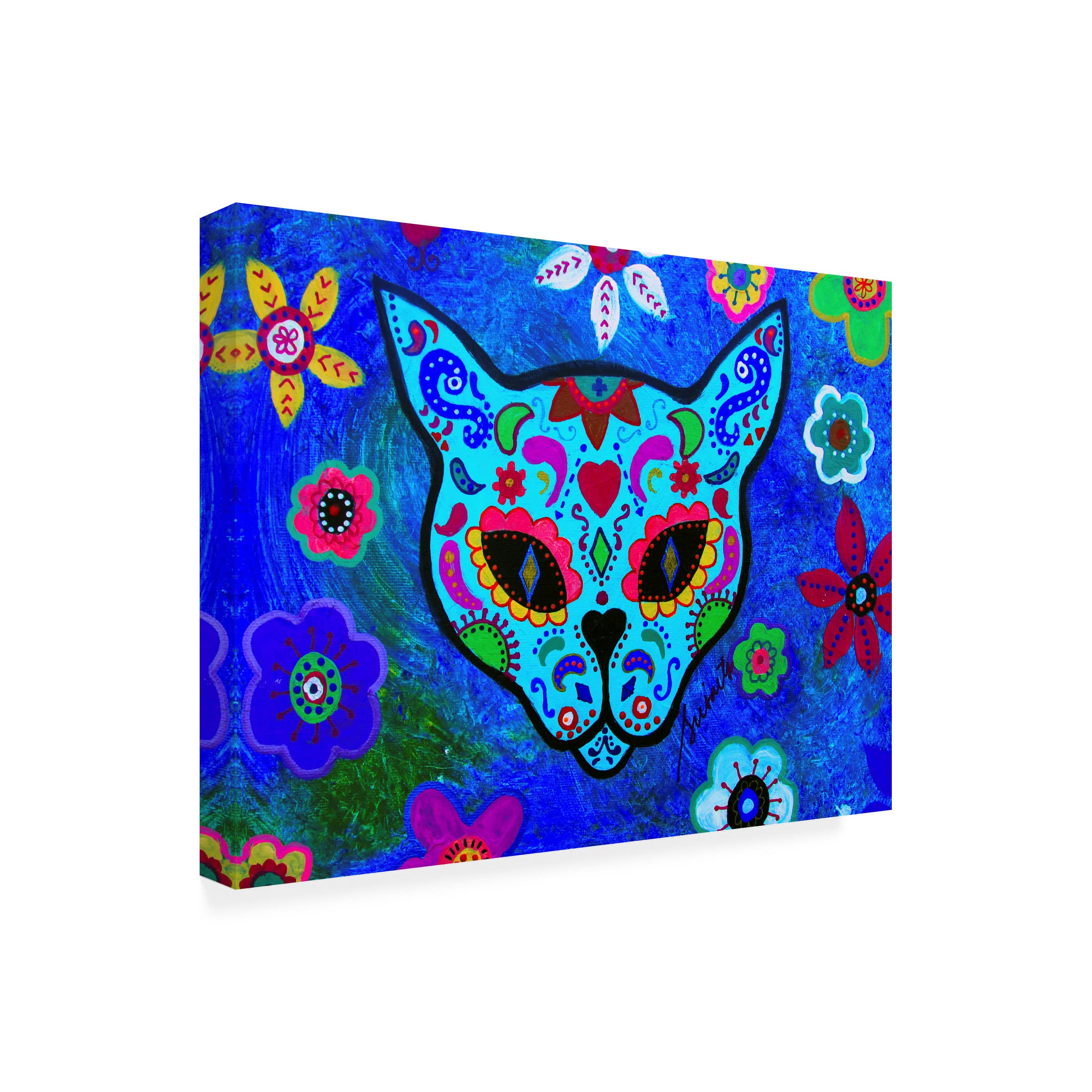 Prisarts 'El Gato Face Meow' Canvas Wall Art - 35x47 Inches Hand-Painted Cat Painting - Perfect for Living Room, Bedroom & Office Decor
