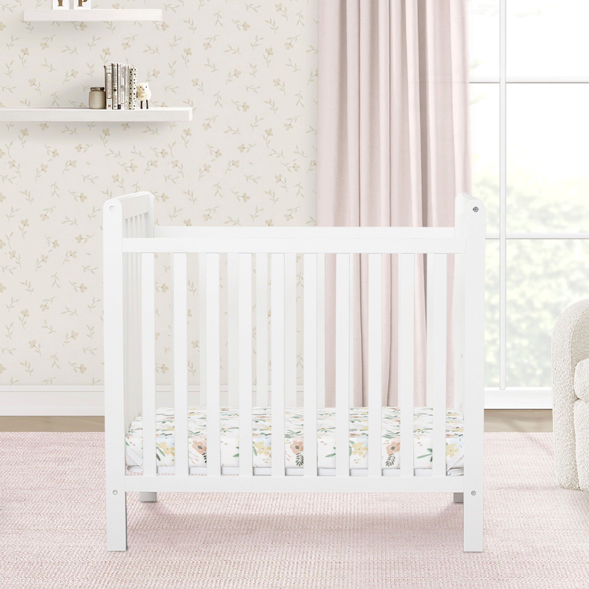 Classic Mini Crib with 2.75 Inch Mattress - Convertible to Twin Bed | Nursery & Small Space Baby Furniture | Perfect for Newborns & Toddlers