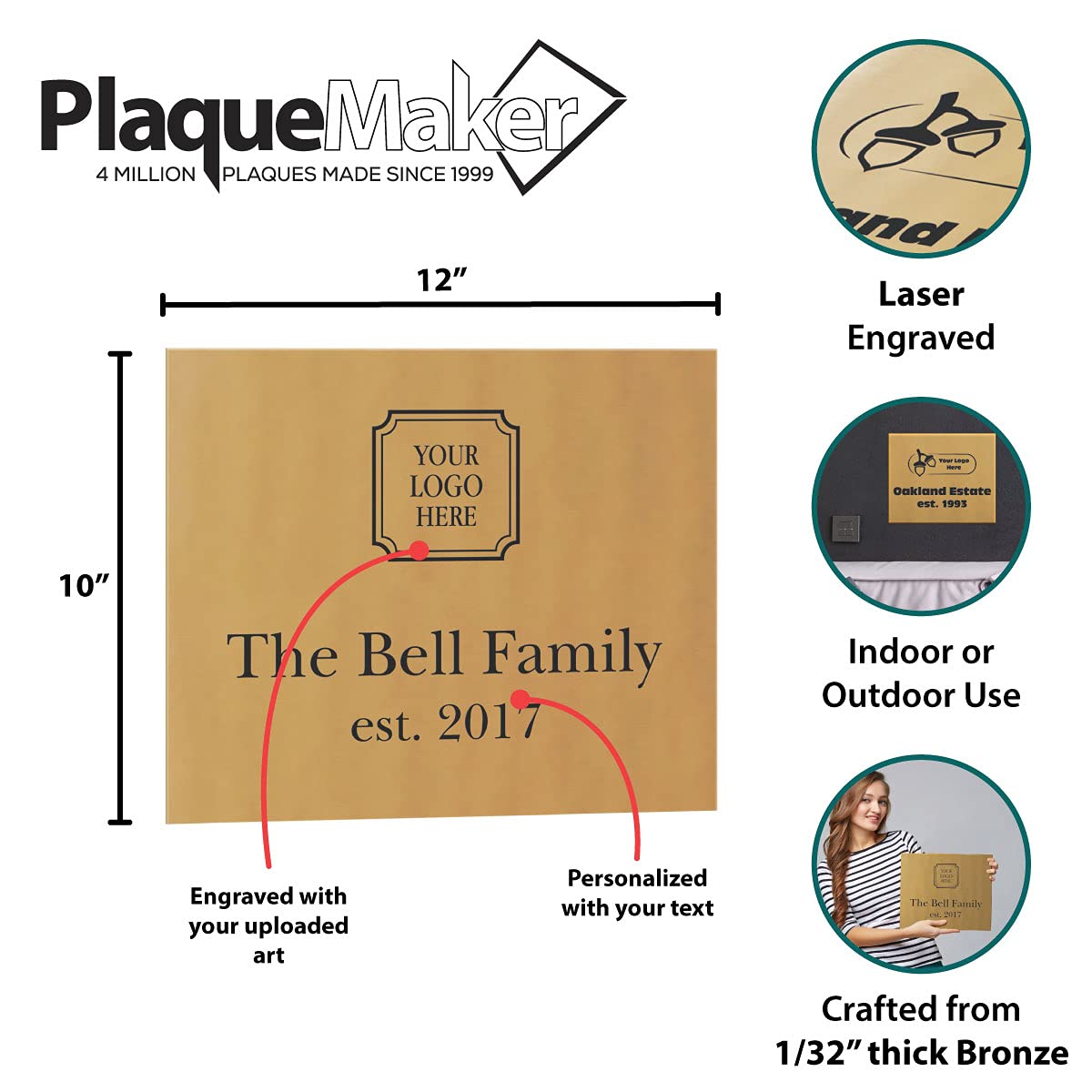 Custom Bronze Sign - Personalized Caution, Welcome & Business Signs with Text & Logo Options - Indoor/Outdoor Use (10x12 Inch) - Perfect for Offices, Shops & Home Decor