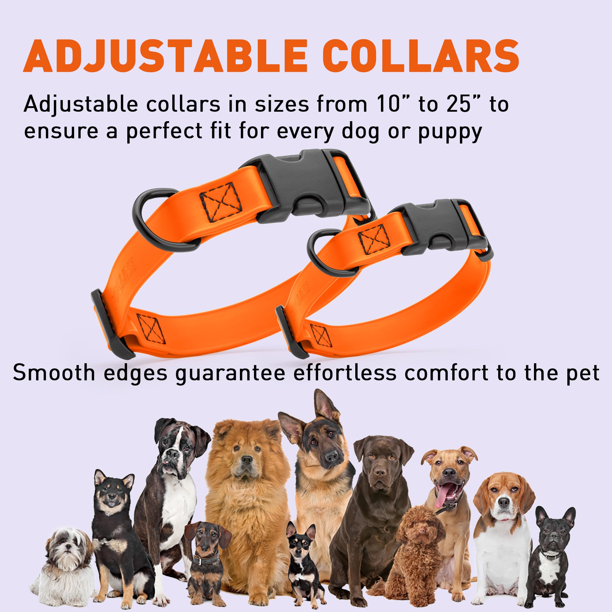 **Waterproof Biothane Dog Collar with Quick Release Buckle - Odor-Proof, Easy to Clean - Strong Coated Nylon Webbing - Fits Small, Medium & Large Dogs (Orange, 1