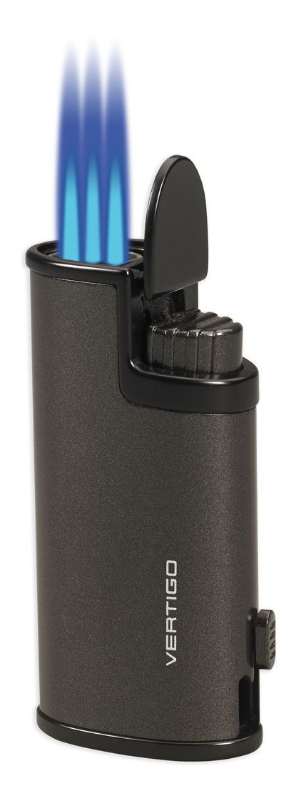 Vertigo Warrior Triple Torch Lighter - Black | Windproof Jet Flame Butane Lighter for Cigars, Candles & Outdoor Use