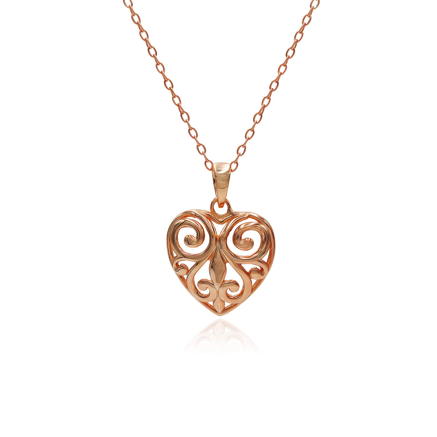 River Island Sterling Silver Filigree Heart Pendant Necklace for Women - Elegant Jewelry Gift for Valentine's Day, Anniversary & Special Occasions