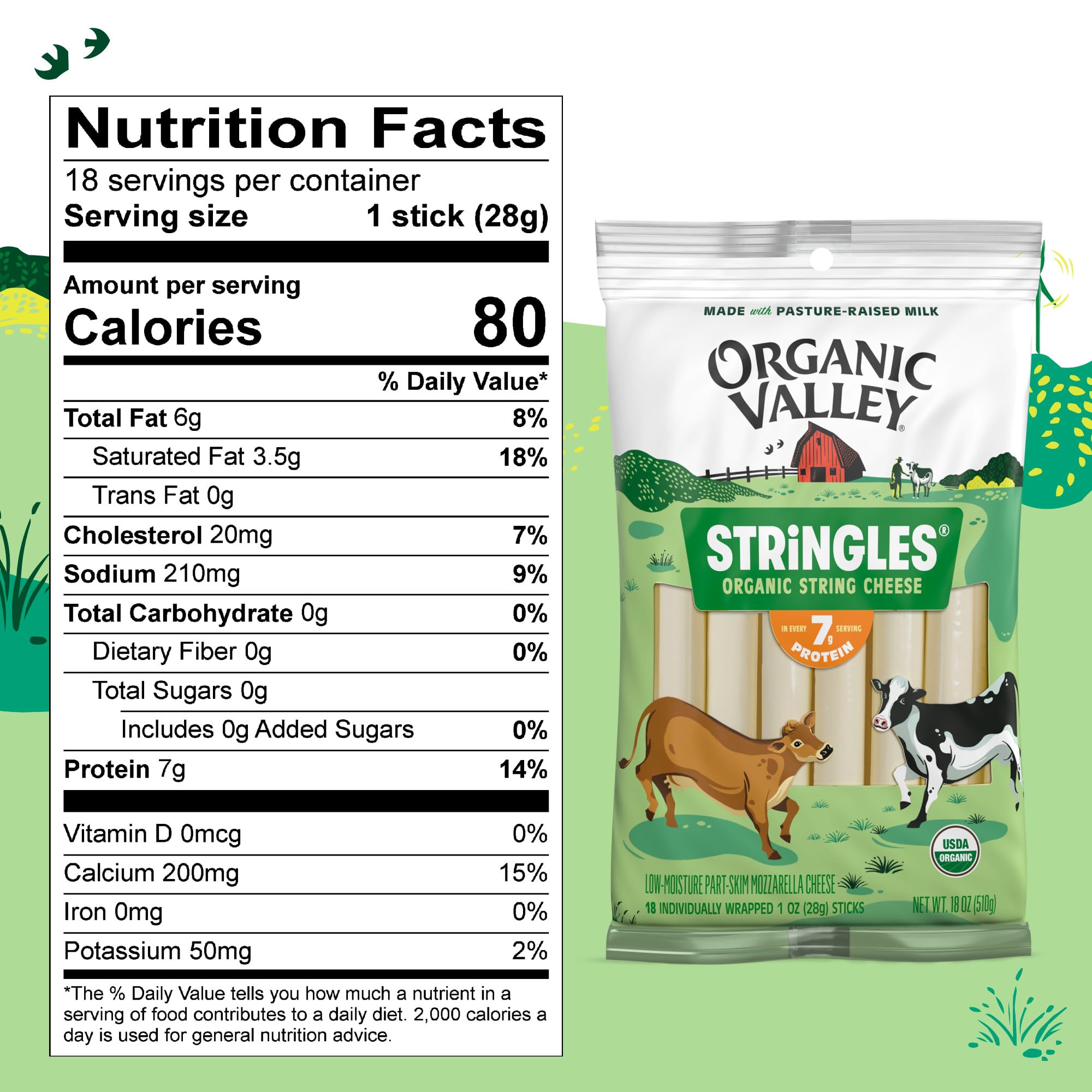 Organic Valley Stringles Low Moisture Part-Skim Mozzarella Cheese Sticks - 18oz | Organic Snack for Kids & Adults | Perfect for Lunchboxes, After-School Snacks & Party Platters