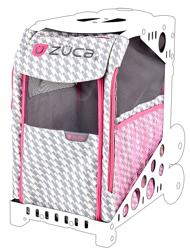 ZUCA ZuZuca Rolling Pet Carrier with Houndstooth Pink Insert Bag - Choose Frame Color (Green Frame & Flashing Wheels) | Airline Approved Pet Travel Carrier for Dogs & Cats | Perfect for Vet Visits, Travel & Outdoor Adventures