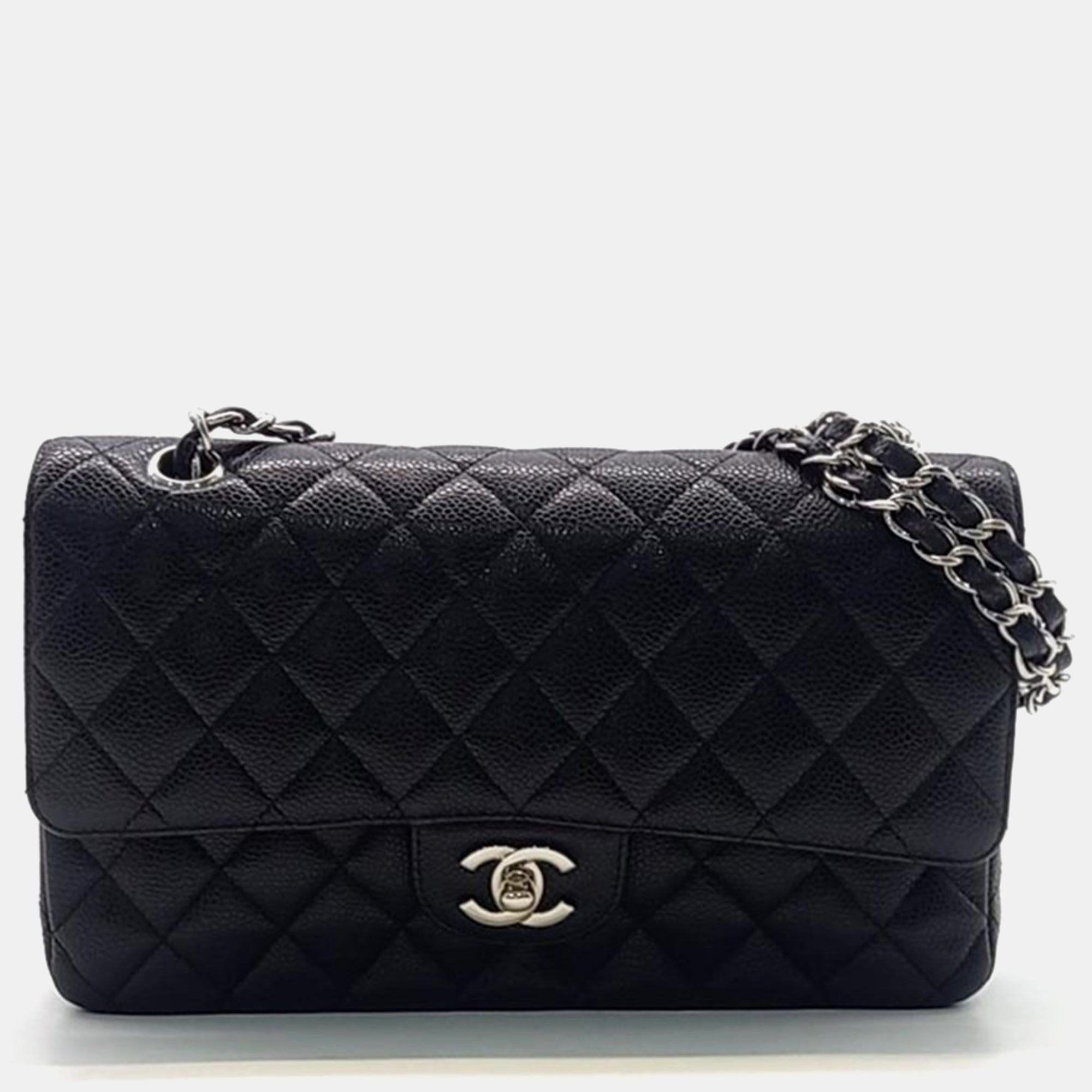 Luxury Black Caviar Leather Classic Medium Handbag for Women - Elegant Designer Tote Bag with Gold-Tone Hardware - Perfect for Work, Travel & Everyday Use