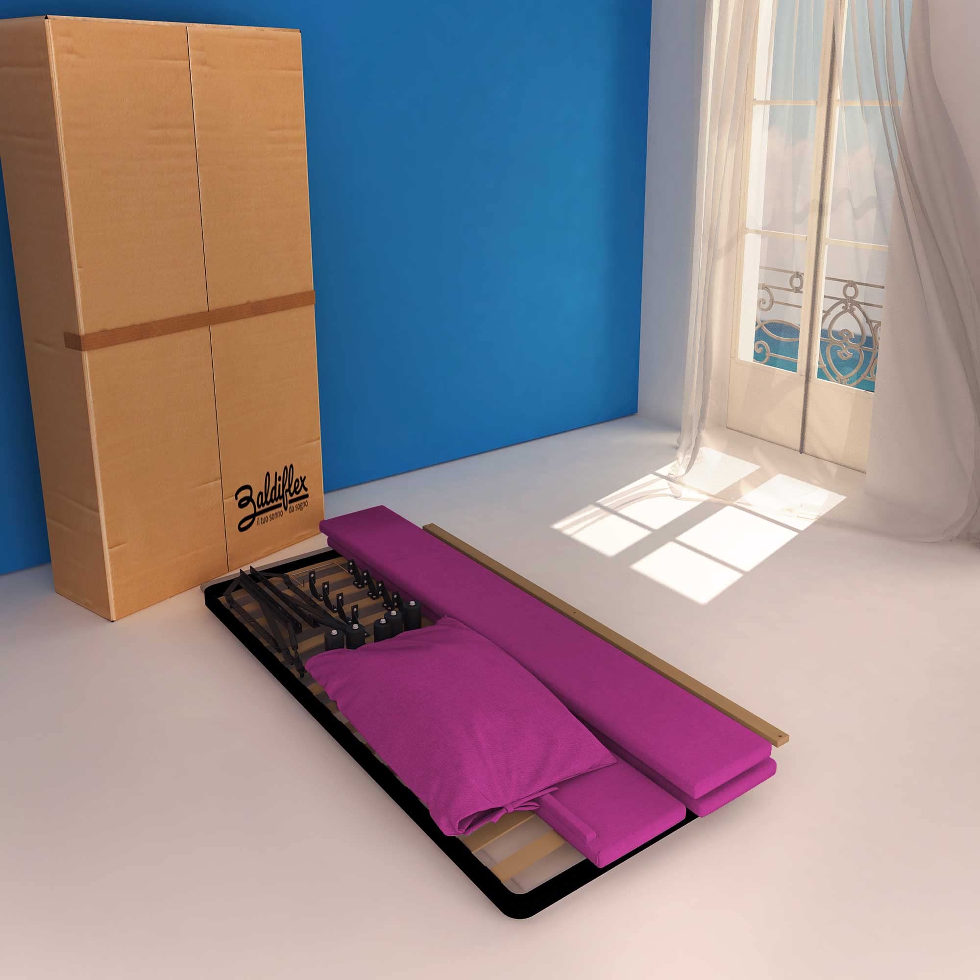 Baldiflex Licia Soft - Twin Size Bed Frame with Storage, Fabric Upholstery, Slatted Base for 120 x 190 cm Mattress, Padded Headboard in Fuchsia - Perfect for Small Bedrooms, Guest Rooms & Dormitories