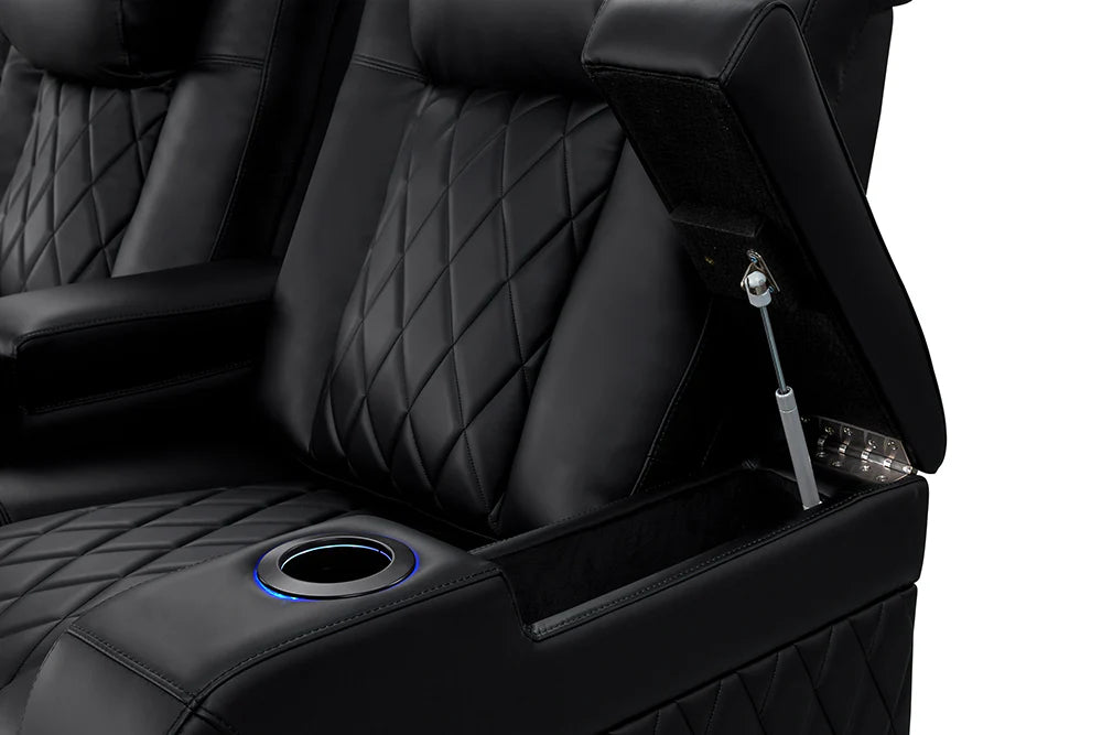 2025 New Tuscany Heat & Massage Leather Home Theater Seating Set of 5 - Luxury Recliner Sofa with Heating & Massage Function, Midnight Black - Perfect for Home Cinema, Game Room & Entertainment Spaces