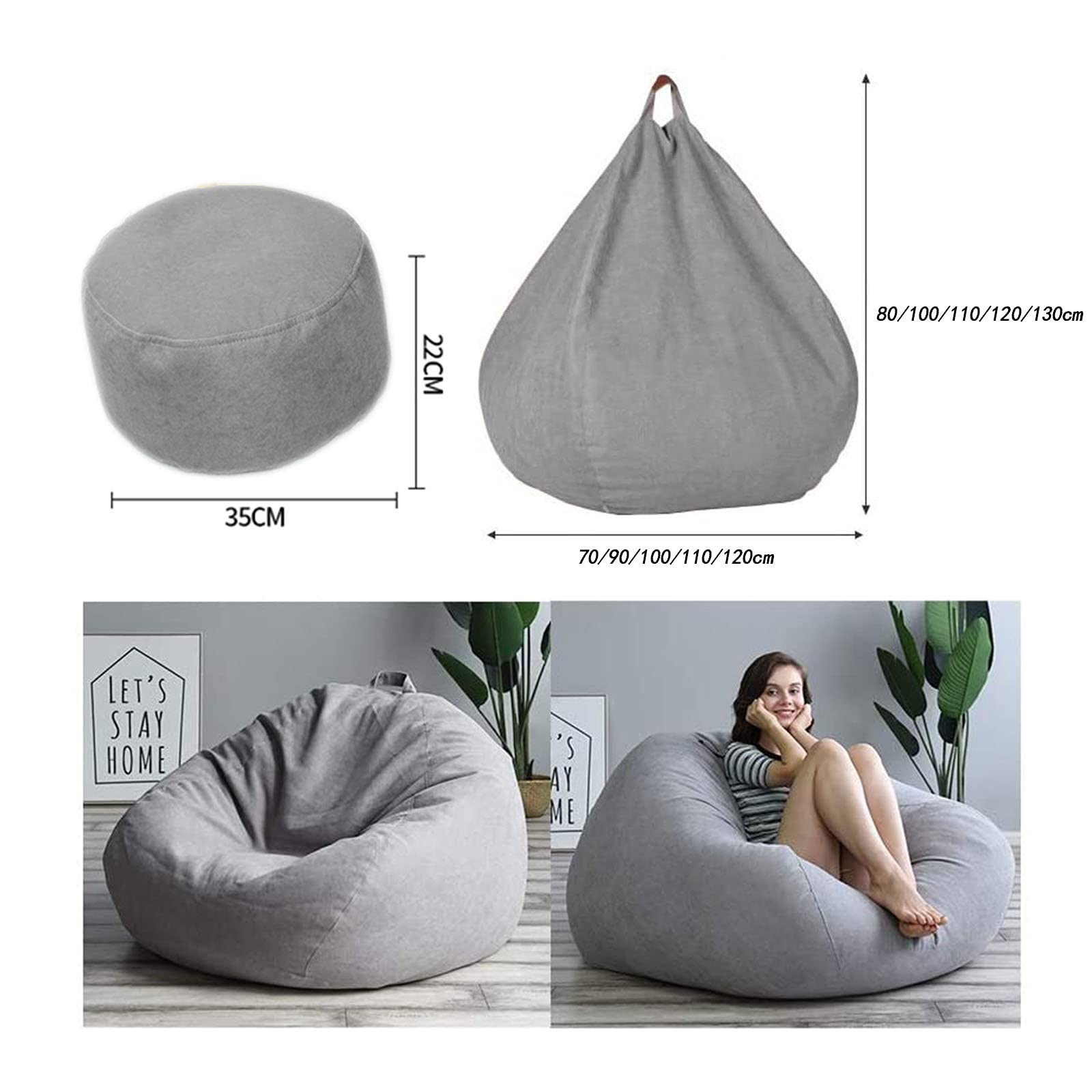 Premium Bean Bag Chair Cover with Footstool Cover (No Beans Included) - Large 120x130cm Green Storage Solution for Kids, Adults & Couples - Perfect for Organizing Toys, Stuffed Animals or Memory Foam - Ideal for Playrooms, Dorm Rooms & Family Living Spaces
