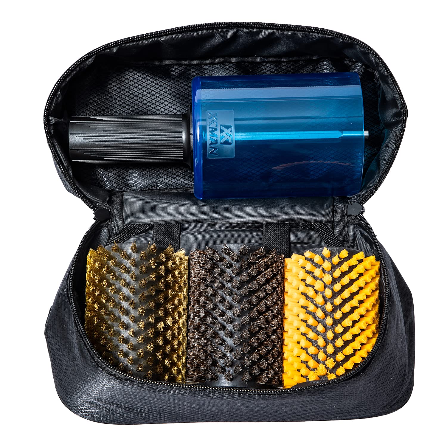 XCMAN Ski Roto Brush Kit with Nylon, Horsehair & Brass/Cork Brushes - Complete Ski Waxing & Edge Tuning Set for Alpine & Cross-Country Skis - Perfect for Pre-Season Prep & Daily Ski Maintenance