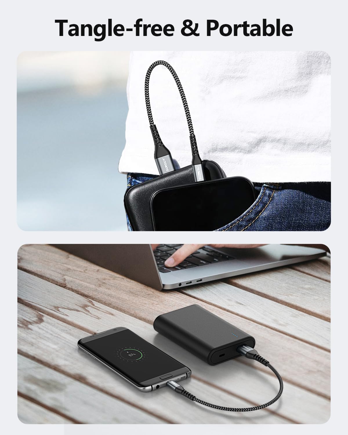 SUNGUY 3-Pack 2FT Micro USB Cable - Fast Charging & High-Speed Data Transfer USB 2.0 Cord with Durable Nylon Braiding - Compatible with Samsung Galaxy S7/S6, Android Phones, Power Banks, PS4 Controllers - Perfect for Home, Office & Travel Charging Needs