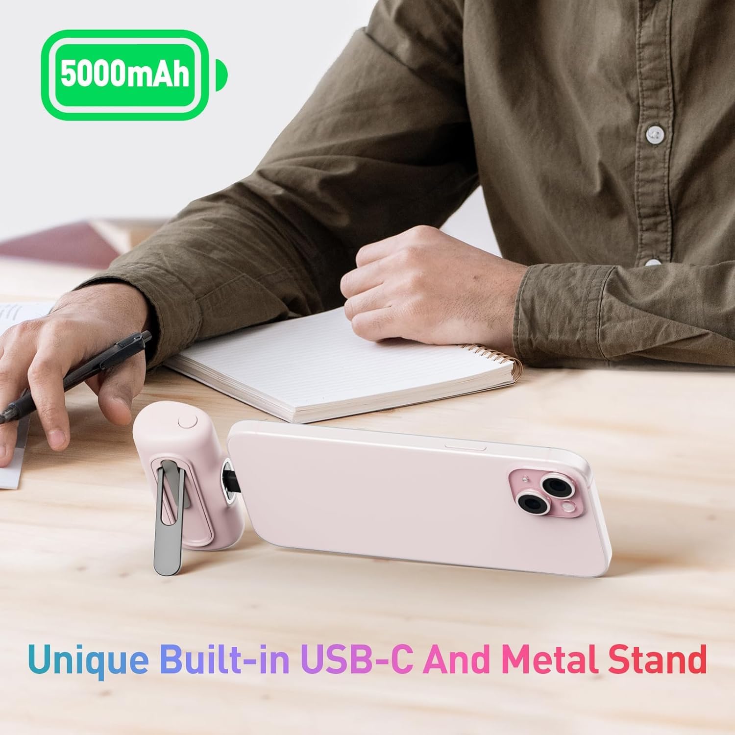 iWALK Small Portable Charger 5000mAh - 20W PD Fast Charging USB-C Power Bank with LED Display | Compatible with iPhone 16/15/15 Plus/15 Pro/15 Pro Max & Samsung | Pink - Perfect for Travel, Work, and Outdoor Adventures