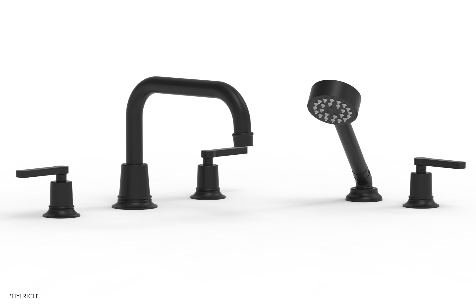 HEX MODERN 3-Piece Deck Mount Tub Faucet Set with Hand Shower and Lever Handles - Matte Black Finish for Bathroom & Shower Installation (Model 501-53) | Perfect for Modern Home Renovation and Spa-Like Bathing Experience