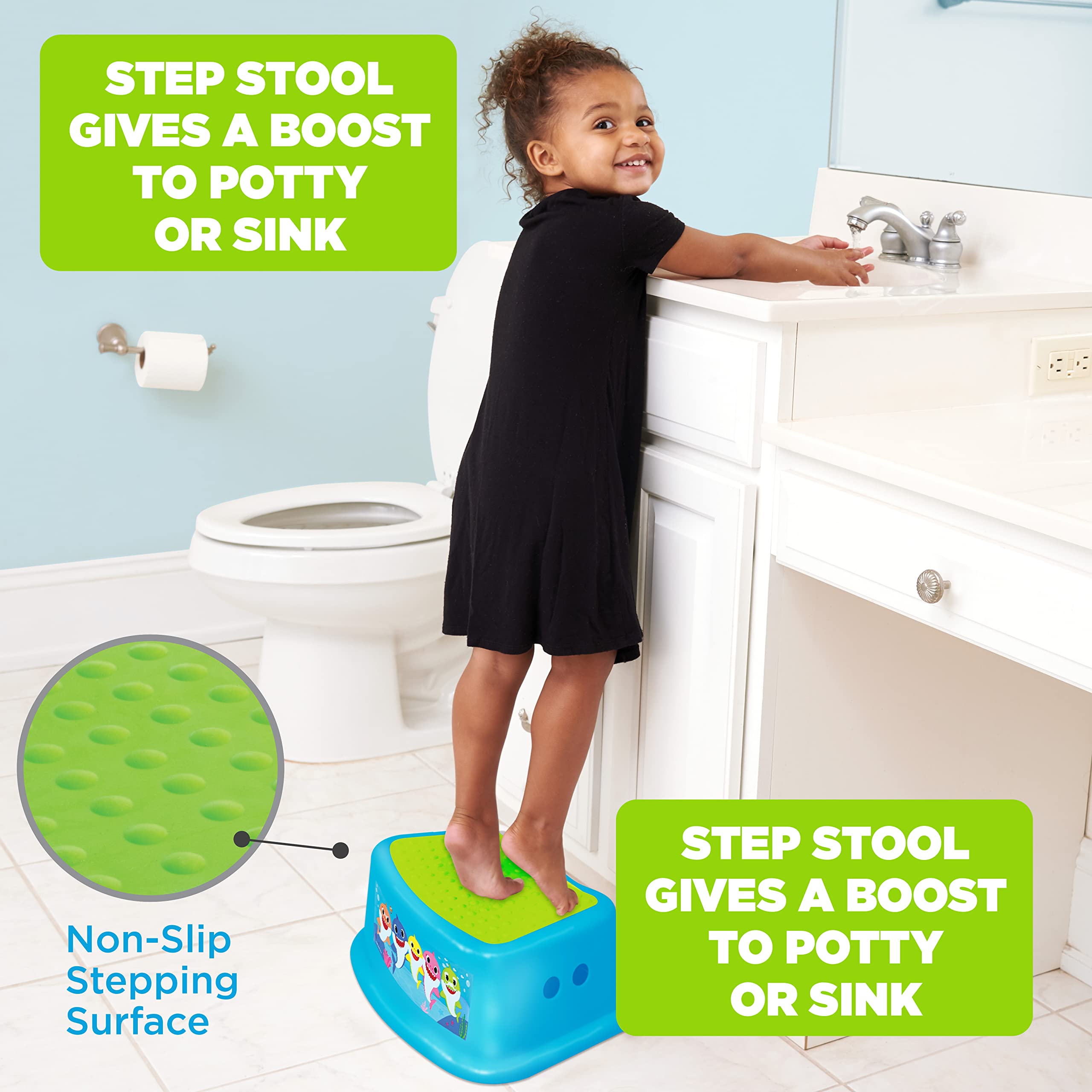Pinkfong Baby Shark 2-Piece Potty Training Set with Soft Cushion & Step Stool - Safe, Easy to Clean Toilet Trainer for Toddlers - Perfect for Home, Daycare & Travel Use