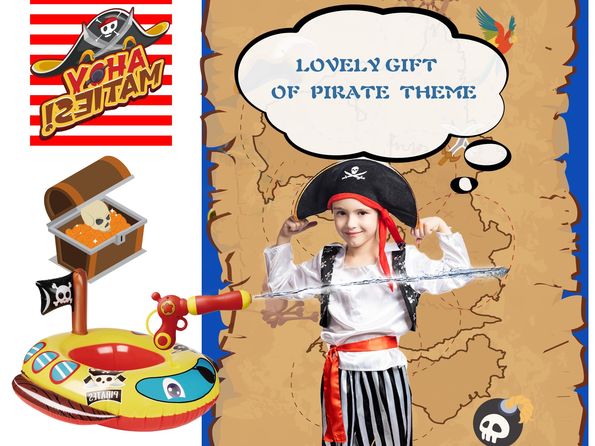 **Pirate Ship Pool Float with Water Gun for Kids - Inflatable Swimming Pool Toys for Toddlers Ages 3-8 - Summer Fun Outdoor Water Play for Boys & Girls - Perfect for Backyard Pools, Beaches & Lakes**