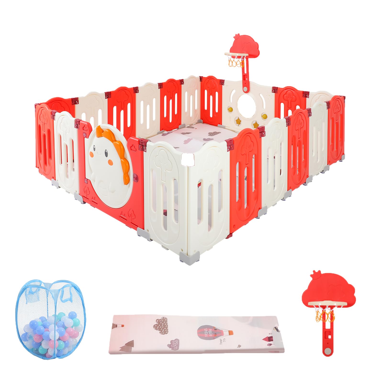 FAHKNS Foldable Baby Playpen - 18 Panel Adjustable Play Yard with Mat & Secure Door Lock for Indoor & Outdoor Use | Safe Play Area for Toddlers & Infants