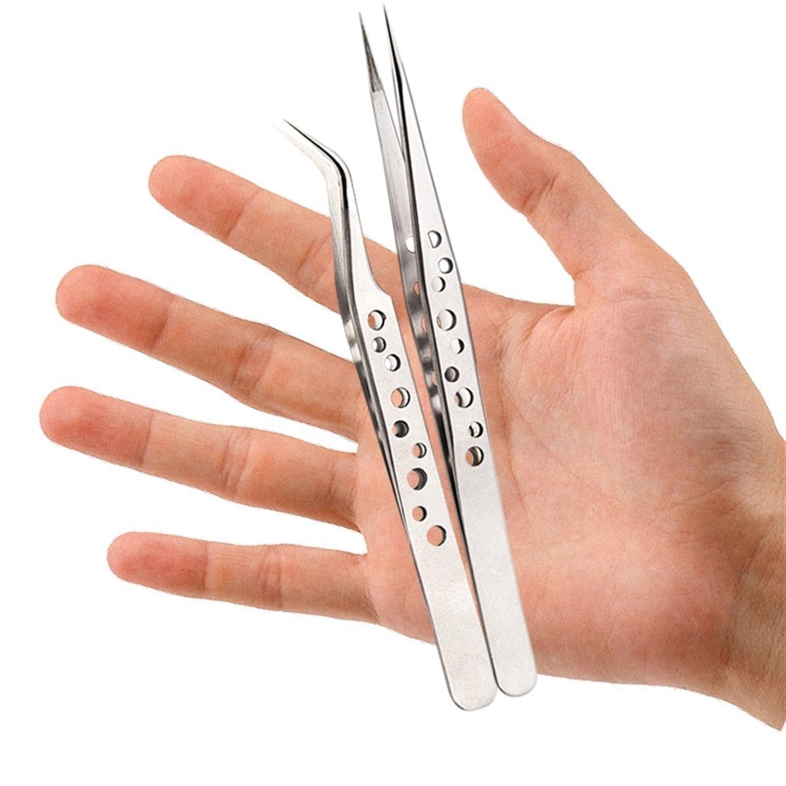 Precision Anti-Static Hair Removal & Electronics Tweezers Set - Stainless Steel Curved & Straight Tip Forceps for Phone Repair, Industrial Use & Beauty Care