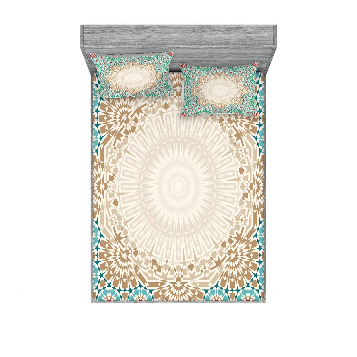 Ambesonne Boho 2-Piece Queen Size Fitted Sheet Set with 4 Pillow Shams - Antique Floral Mosaic Pattern Bedding Decor for Bohemian Style Bedroom (Multicolor) | Perfect for Guest Rooms, Vacation Homes & Dorm Room Essentials