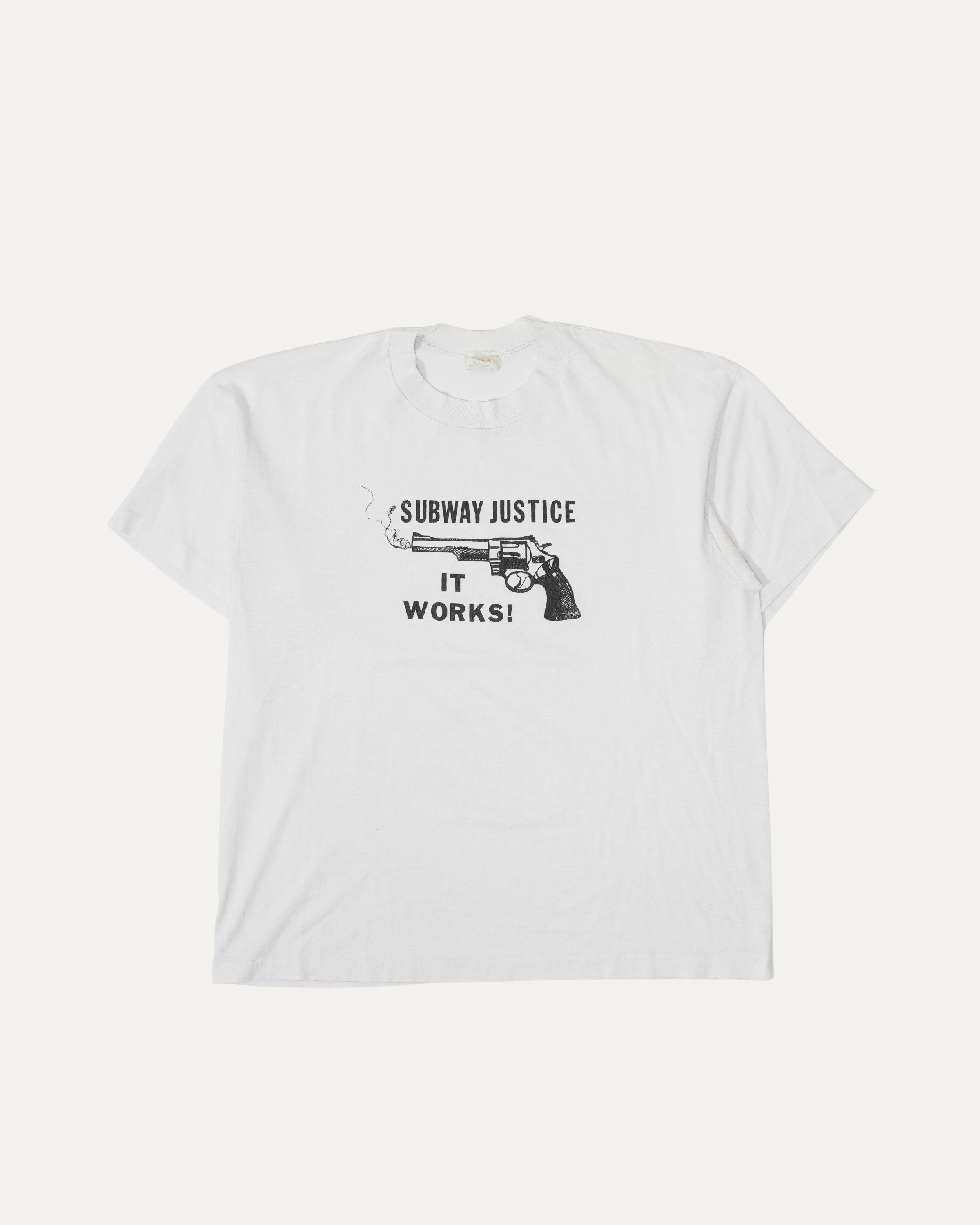 Vintage 1980s Subway Justice Graphic T-Shirt - Retro NYC Streetwear for Men & Women - Perfect for Casual Wear, Themed Parties & 80s Fashion Lovers