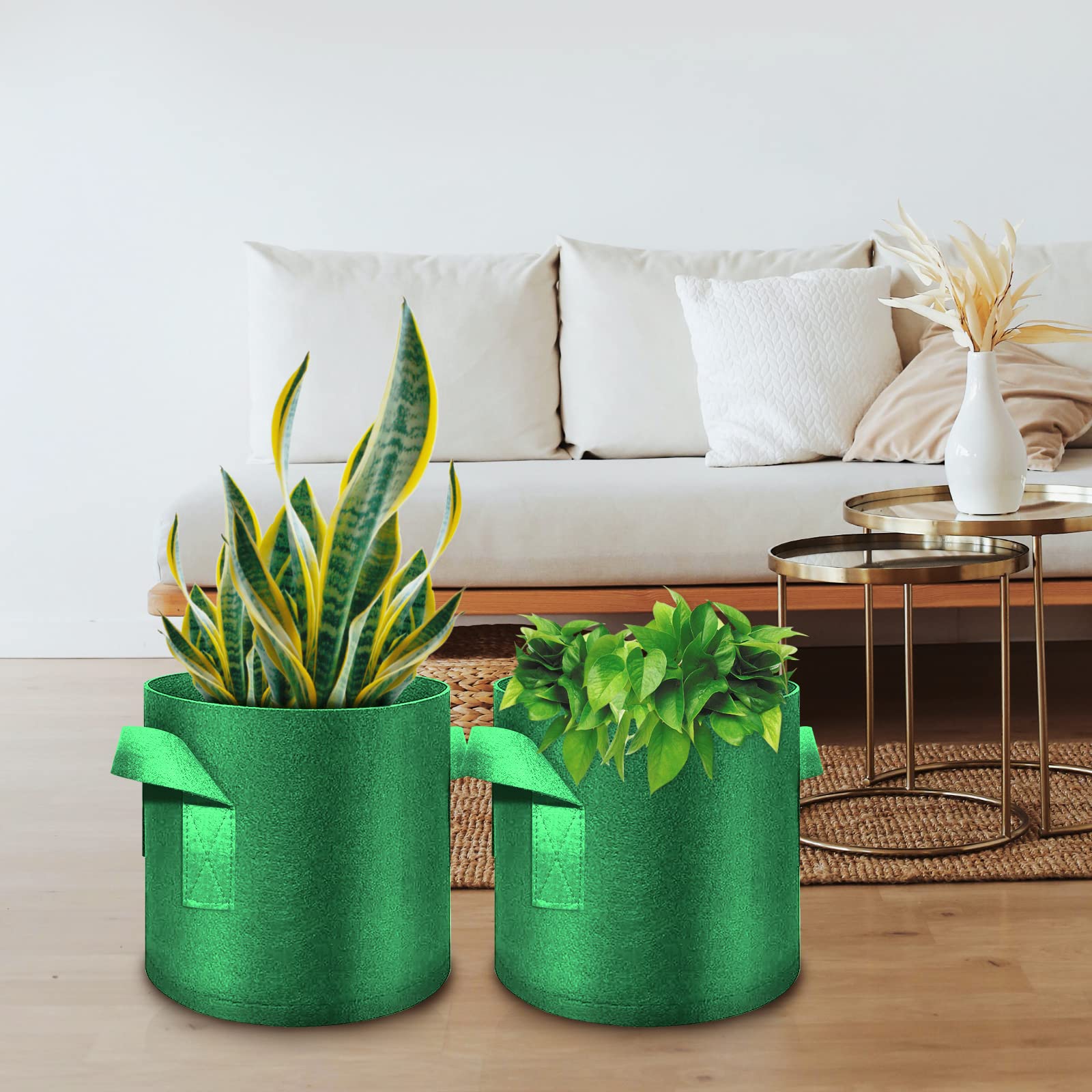 12-Pack 5 Gallon Thickened Nonwoven Fabric Plant Grow Bags with Handles - Durable Garden Planter Pots for Vegetables, Flowers, Fruits & Plants - Perfect for Outdoor Gardening, Balcony Planting & Container Gardening (Green)