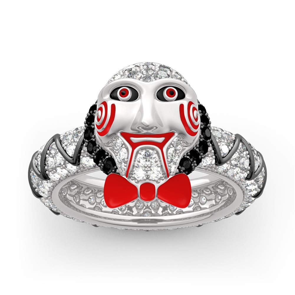Jeulia 925 Sterling Silver Diamond Puzzle Ring Set - Jigsaw Killer's Mask Inspired Fashion Rings for Wedding, Engagement & Anniversary - Perfect for Cosplay, Gothic Fashion & Unique Gift Giving