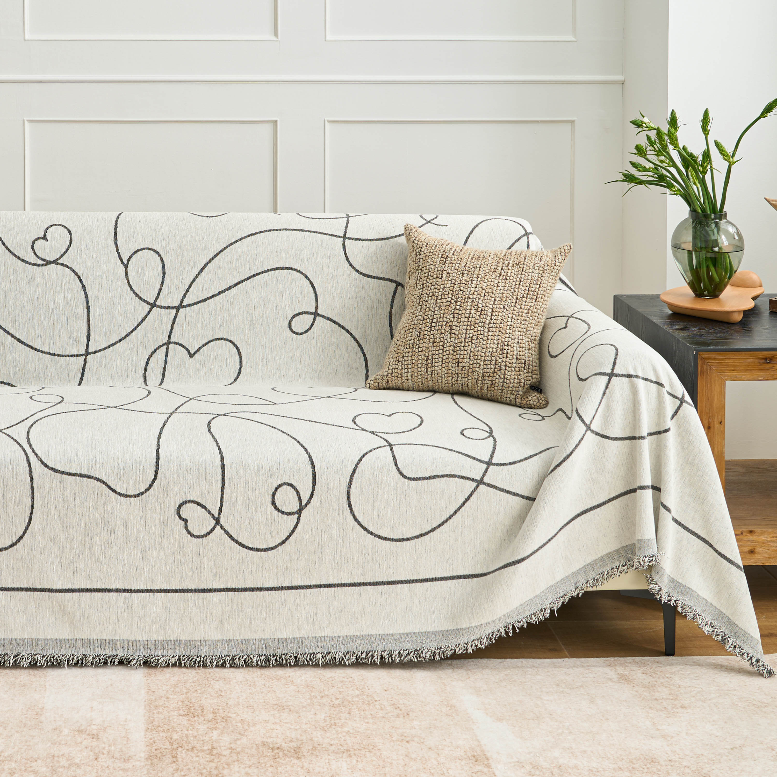 Reversible Curve Pattern Sofa Cover - Stretchable Couch Slipcover for Living Room, Sectional, Loveseat - Protects Furniture from Pets, Spills & Stains - Easy to Clean & Machine Washable - Perfect for Home, Office & Dorm Decor