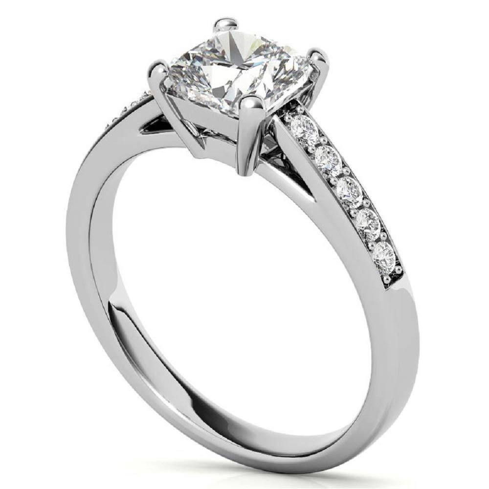 2CT Cushion Cut Colorless VVS1 Moissanite Engagement Ring for Women - Wedding, Anniversary, Promise Ring - Solitaire Halo Ring - Perfect Gift for Her - Ideal for Proposals, Weddings & Special Occasions