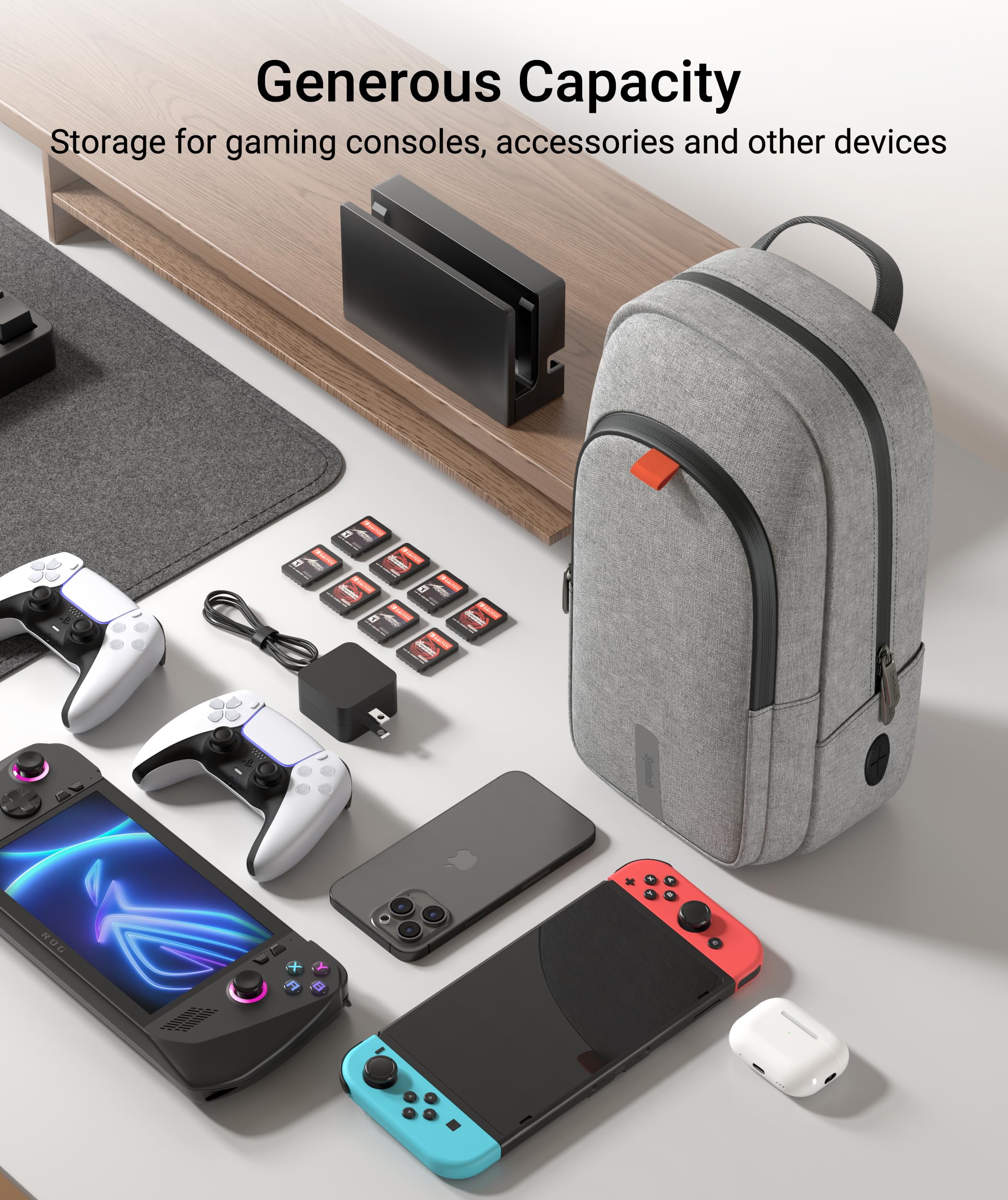 Syntech Portable Travel Sling Bag for Steam Deck OLED, ROG Ally X, Legion Go S, Nintendo Switch 2 & PS Portal - Large Storage Carrying Case for Gaming Consoles & Accessories (Gray) | Perfect for Travel, Commuting & Gaming On-The-Go