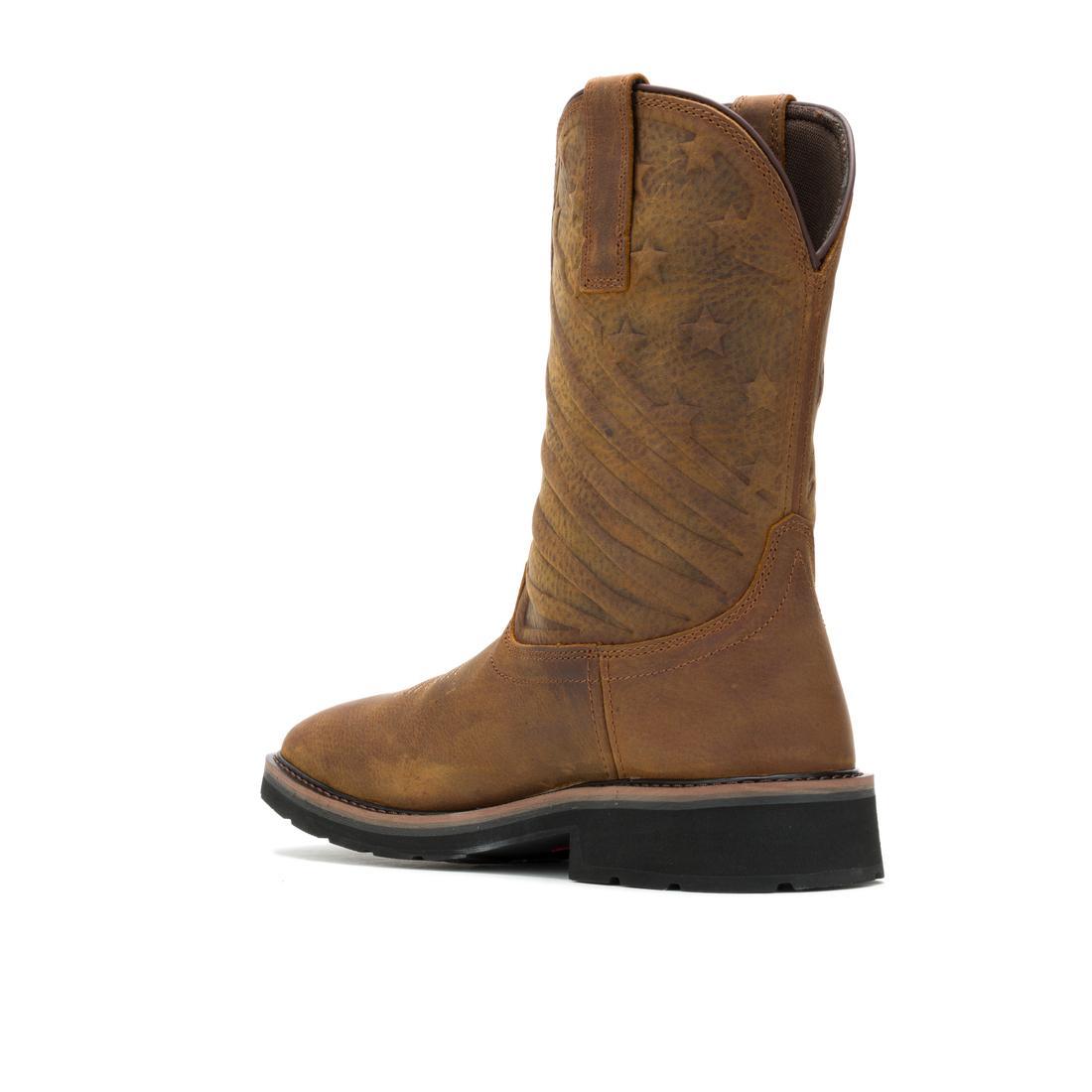 Premium Sudan Brown Rancher Flag LX Soft Toe Pull-On Wellington Work Boots - Waterproof, Comfortable & Durable for Farming, Construction & Outdoor Work