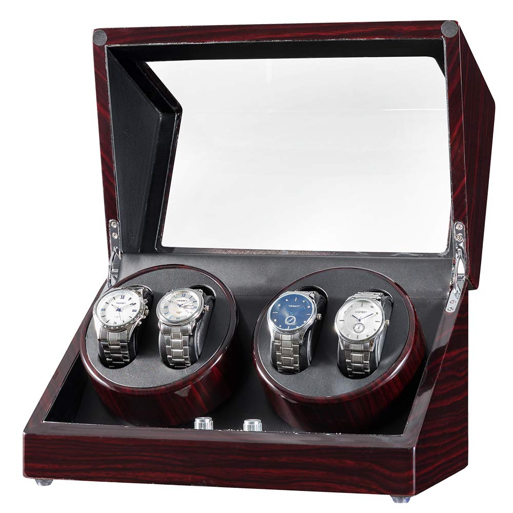 JQUEEN Automatic Watch Winder with Ultra Quiet Motor - Brown Leather (BK) - Perfect for Luxury Watch Storage & Display at Home/Office
