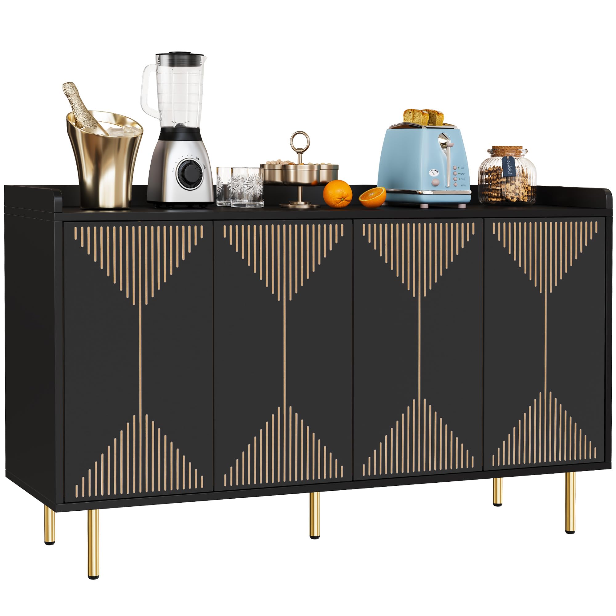 YITAHOME 55 Inch Modern Sideboard Cabinet - Wood Buffet Table with Storage, Carved Design & Rebound Door - Perfect for Kitchen, Dining Room, or Living Room Storage & Display