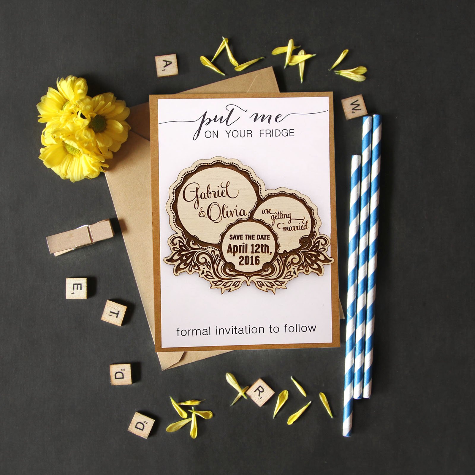 Personalized Wedding Save The Date Cards - Set of 50 Rustic Engraved Wood Magnets with Envelopes | Unique Wedding Announcements for Couples, Bridal Showers & Destination Weddings