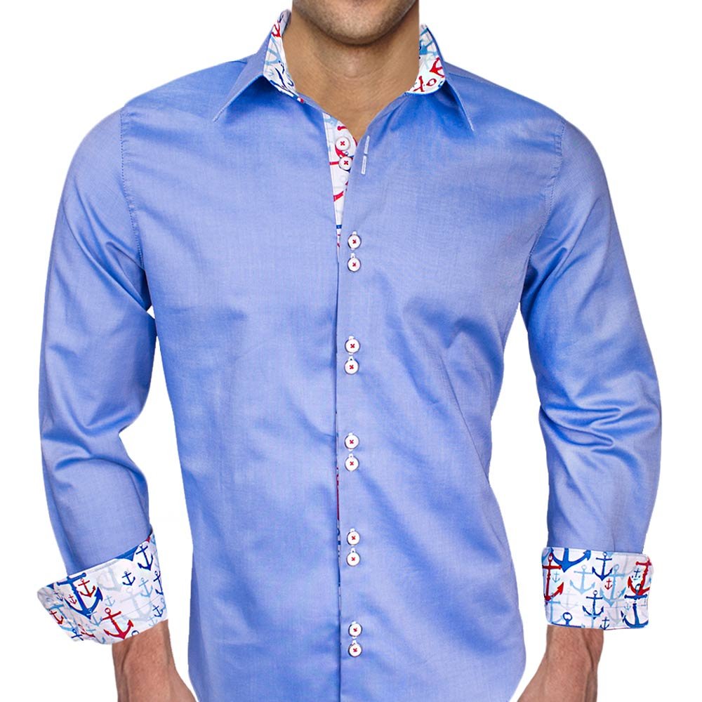 Premium Blue Oxford Dress Shirts with Anchor Design - 100% Made in USA - Perfect for Business Casual & Formal Occasions