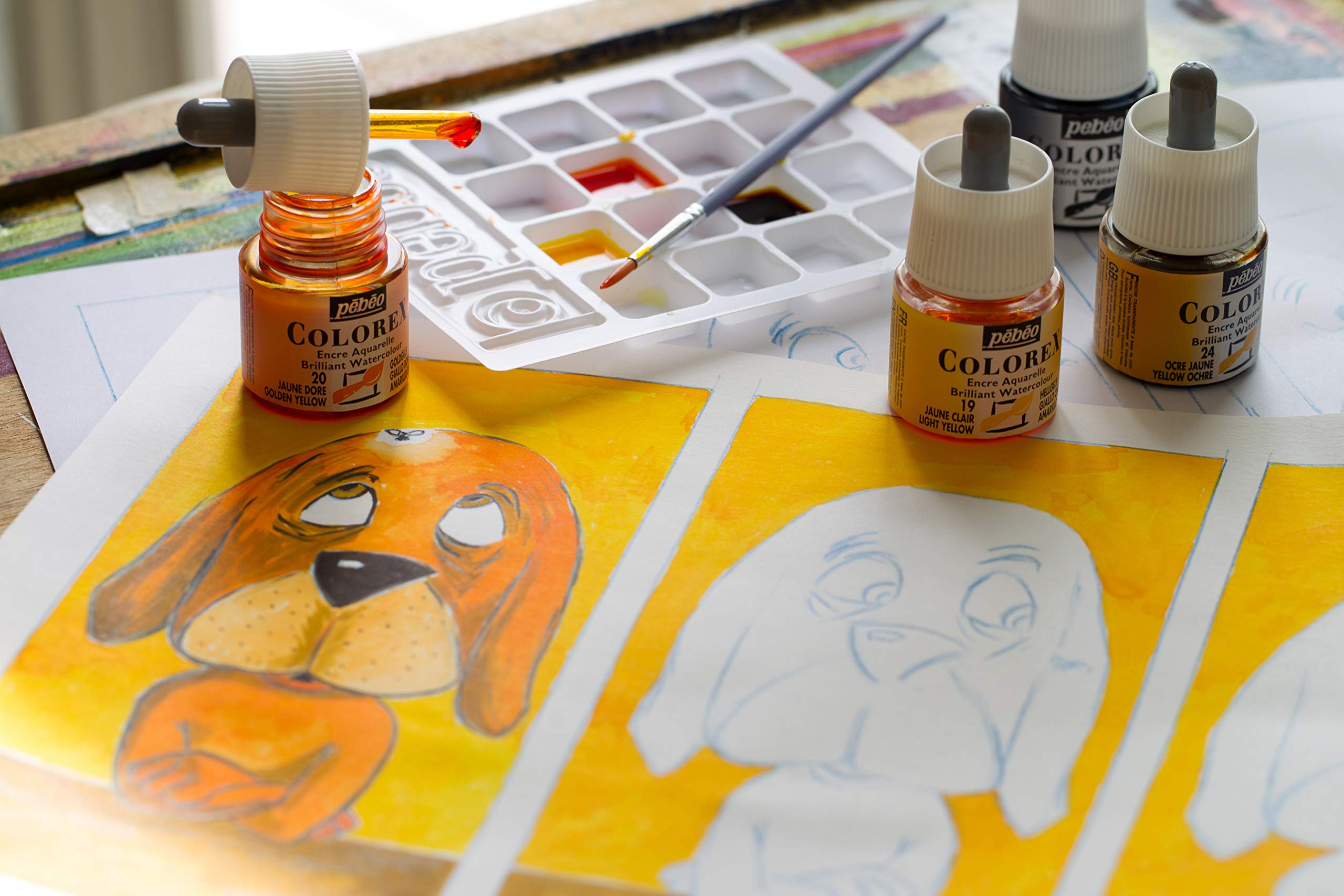 Pebeo Colorex Watercolor Ink - 45ml Bottle with Dropper (Silver) | Premium Artist Paint for Calligraphy, Illustration & Mixed Media Art Projects