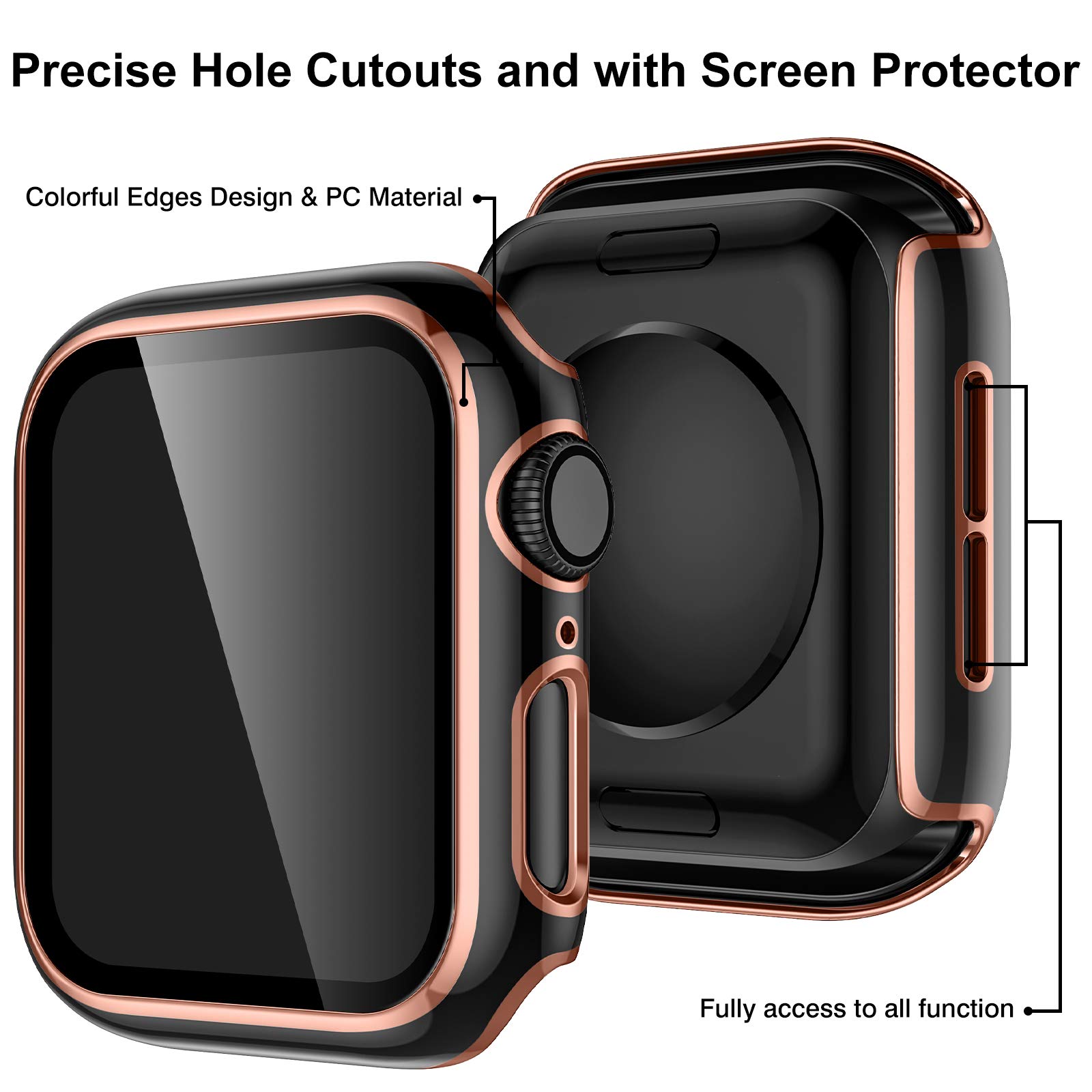 GEAK Protective Case for Apple Watch SE 44mm (Compatible with Series 6/5/4) - Black/Rose Gold Bumper Cover with Built-in Screen Protector | Durable PC Hard Case for Men & Women | Perfect for Workouts, Outdoor Activities & Everyday Use