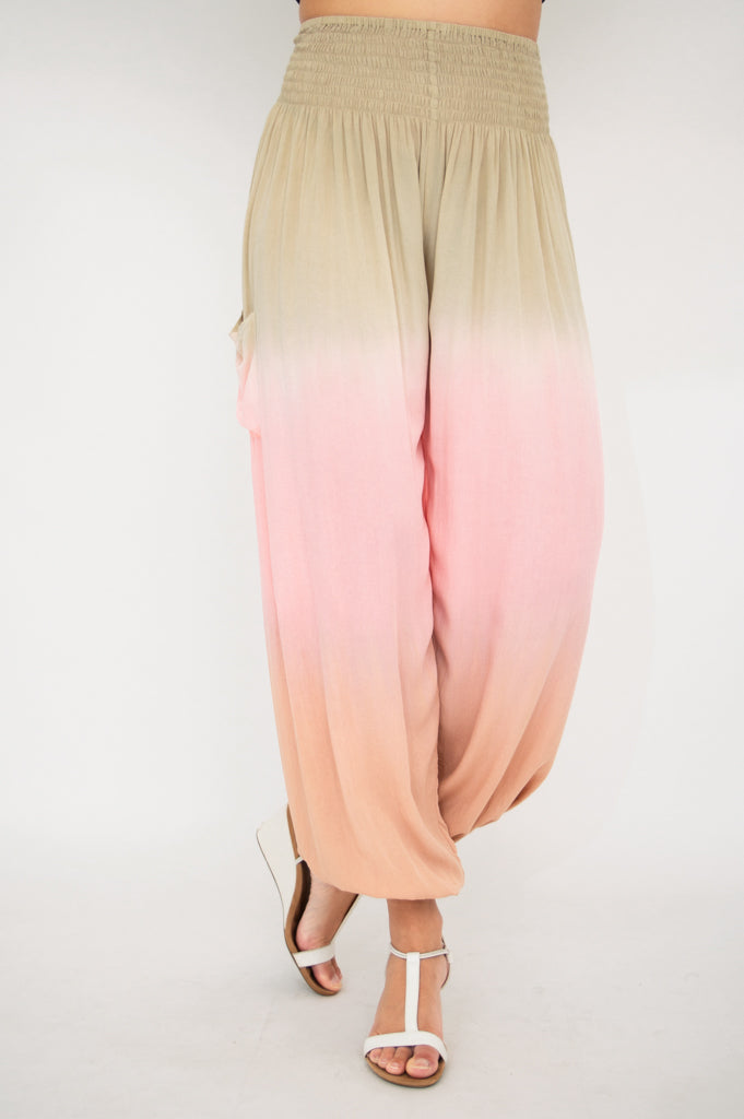 Embra Pants for Women - Soft Tan Dip Dye High Waisted Trousers | Comfortable Stretch Fabric for Work, Travel & Casual Wear