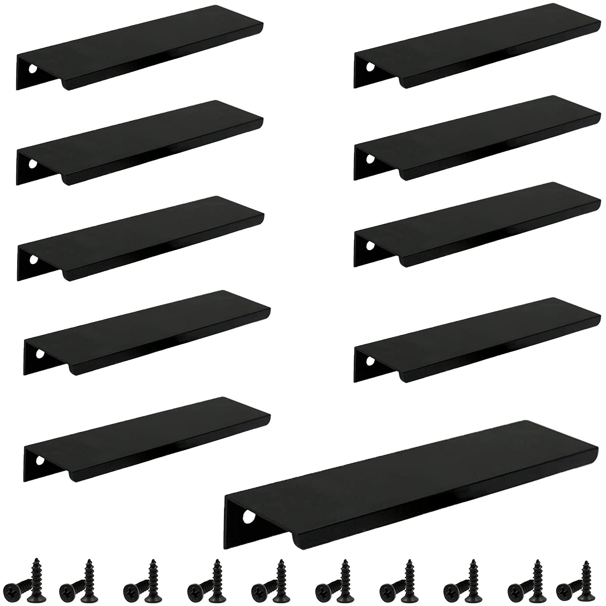 10PCS Black Aluminum Hidden Cabinet Pulls for Kitchen & Wardrobe - 80mm/3.2
