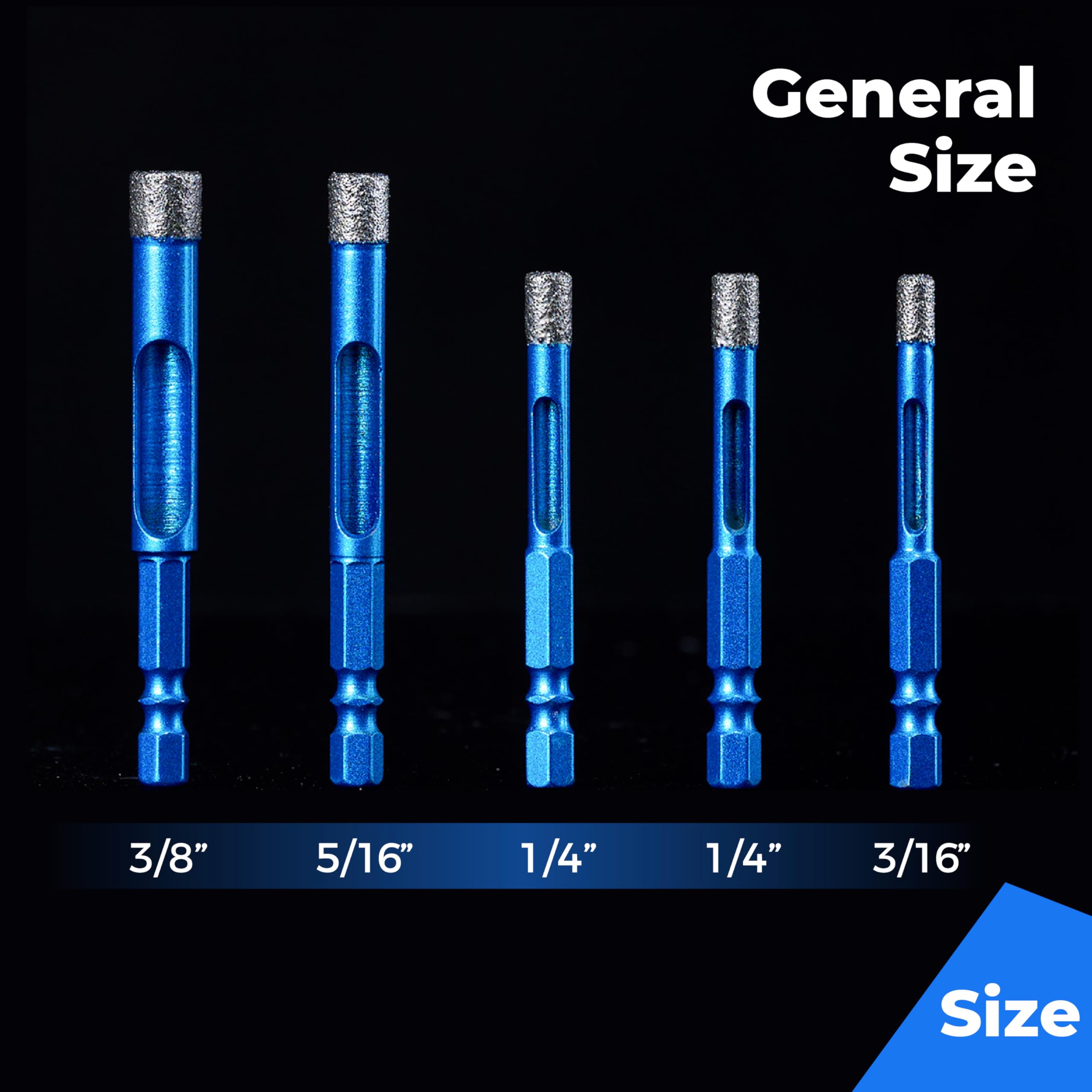 Toolant 5PCS Diamond Drill Bit Set for Glass, Porcelain, Ceramic & Tile - 1/4