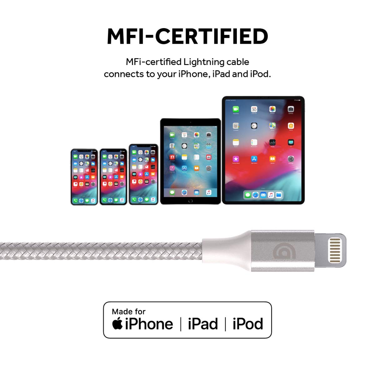 Premium Griffin USB-C to Lightning Cable 5FT - Fast Charging & Sync for iPhone 14/13/12/11/X/8, iPad & AirPods | MFi Certified | Durable Silver Braided Cord | Perfect for Home, Office & Travel Charging