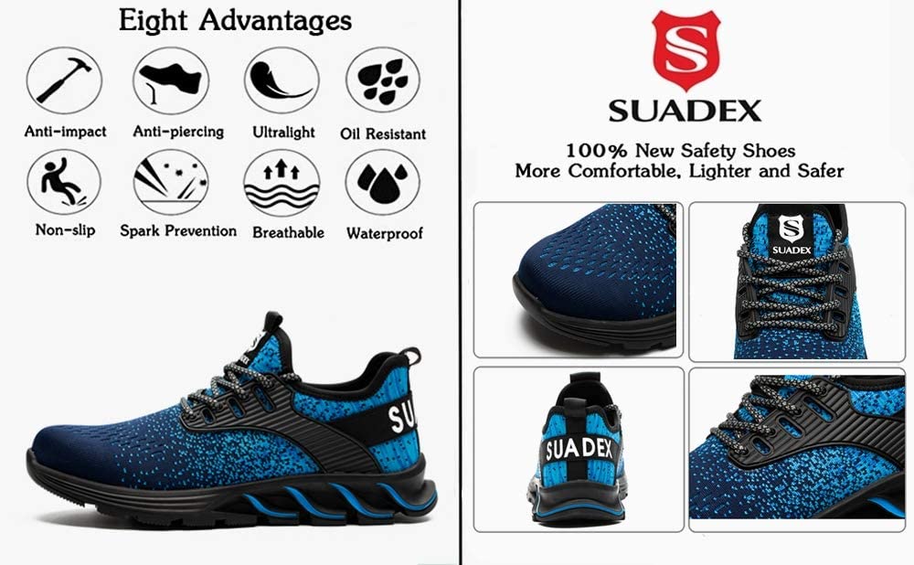 SUADEX Steel Toe Work Shoes for Men & Women - Lightweight Breathable Safety Sneakers with Composite Toe - OSHA Approved for Construction, Warehouse & Industrial Work