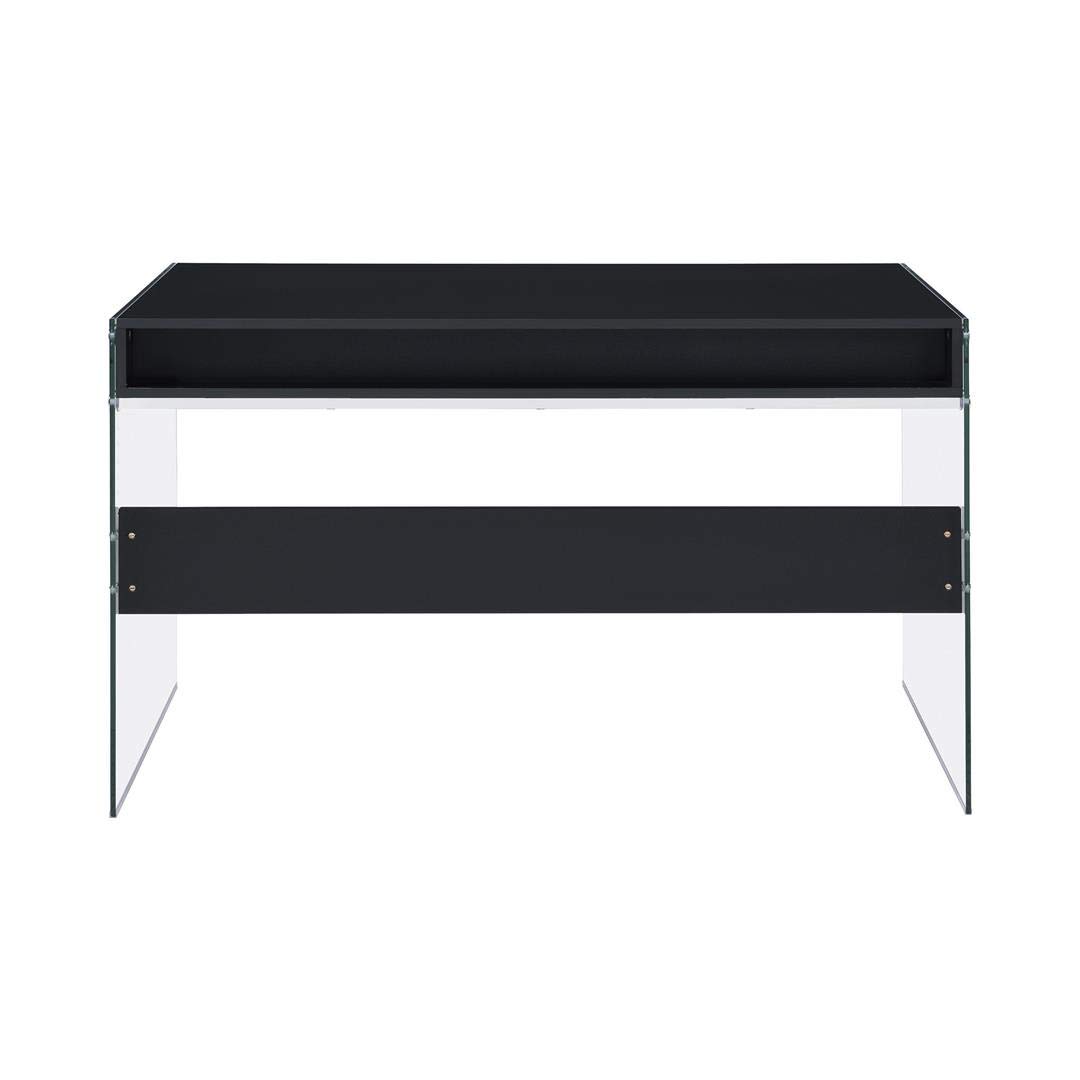 Glossy Black Coaster Writing Desk - Modern Home Office Desk for Study & Work, Compact Design Fits Small Spaces, Perfect for Students & Professionals