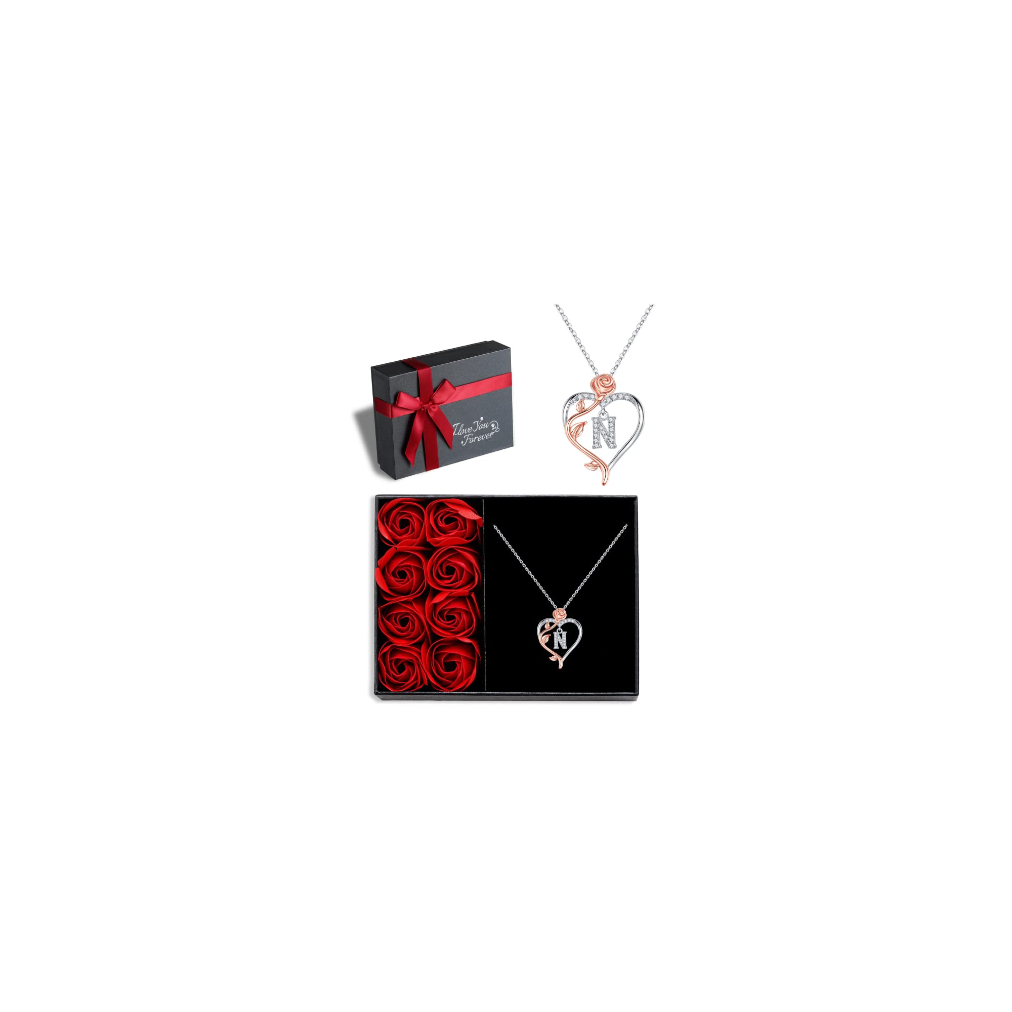 Rose Heart Necklace for Women - 925 Sterling Silver Initial Pendant, Personalized Anniversary Birthday Gift for Her, Wife, Girlfriend, Mom | Perfect for Valentine's Day, Wedding, Mother's Day & Romantic Occasions