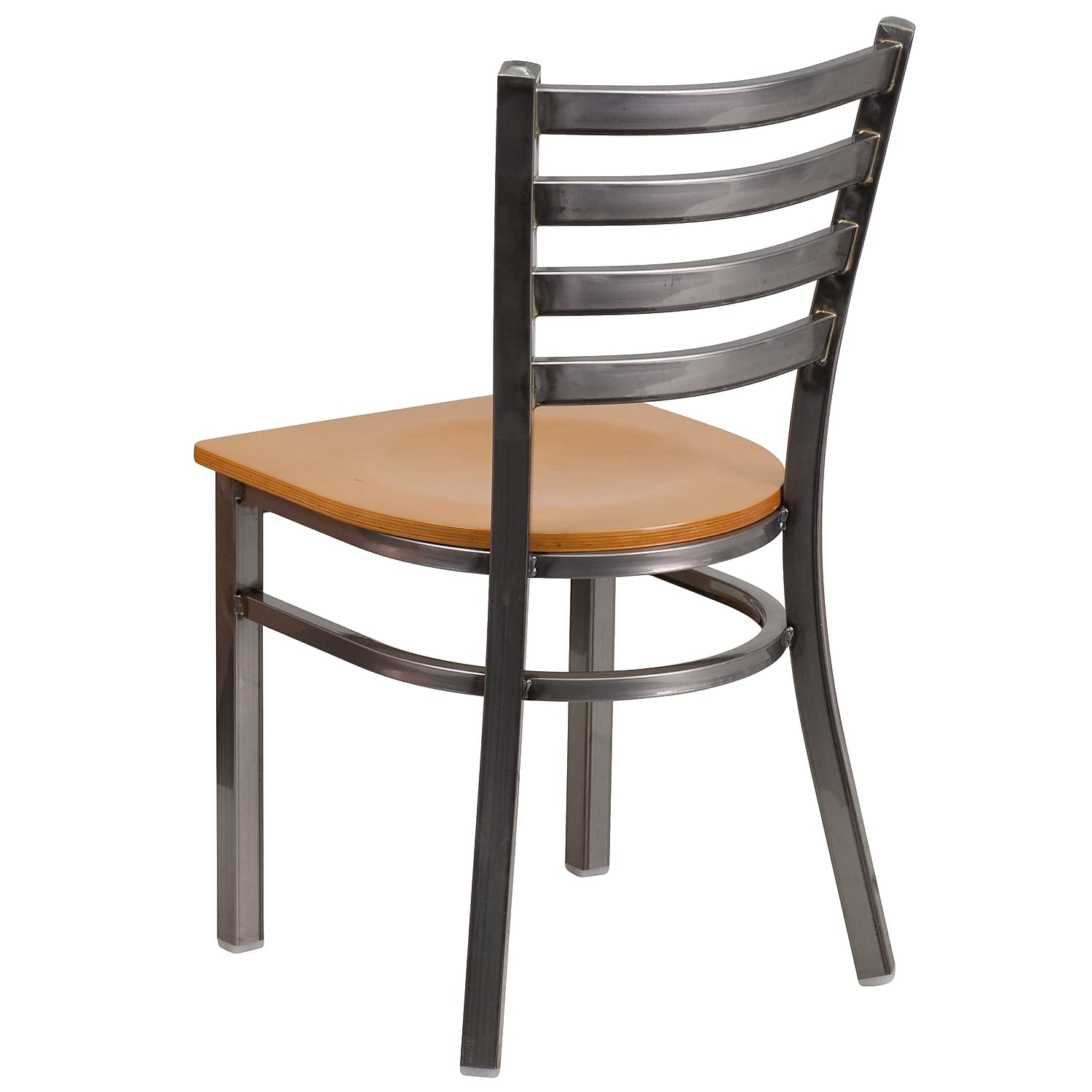 Flash Furniture HERCULES Series Clear Coated Ladder Back Metal Restaurant Chair with Natural Wood Seat - Commercial Dining, Kitchen, Bar & Cafe Use - Durable Stackable Chairs for Restaurants & Home