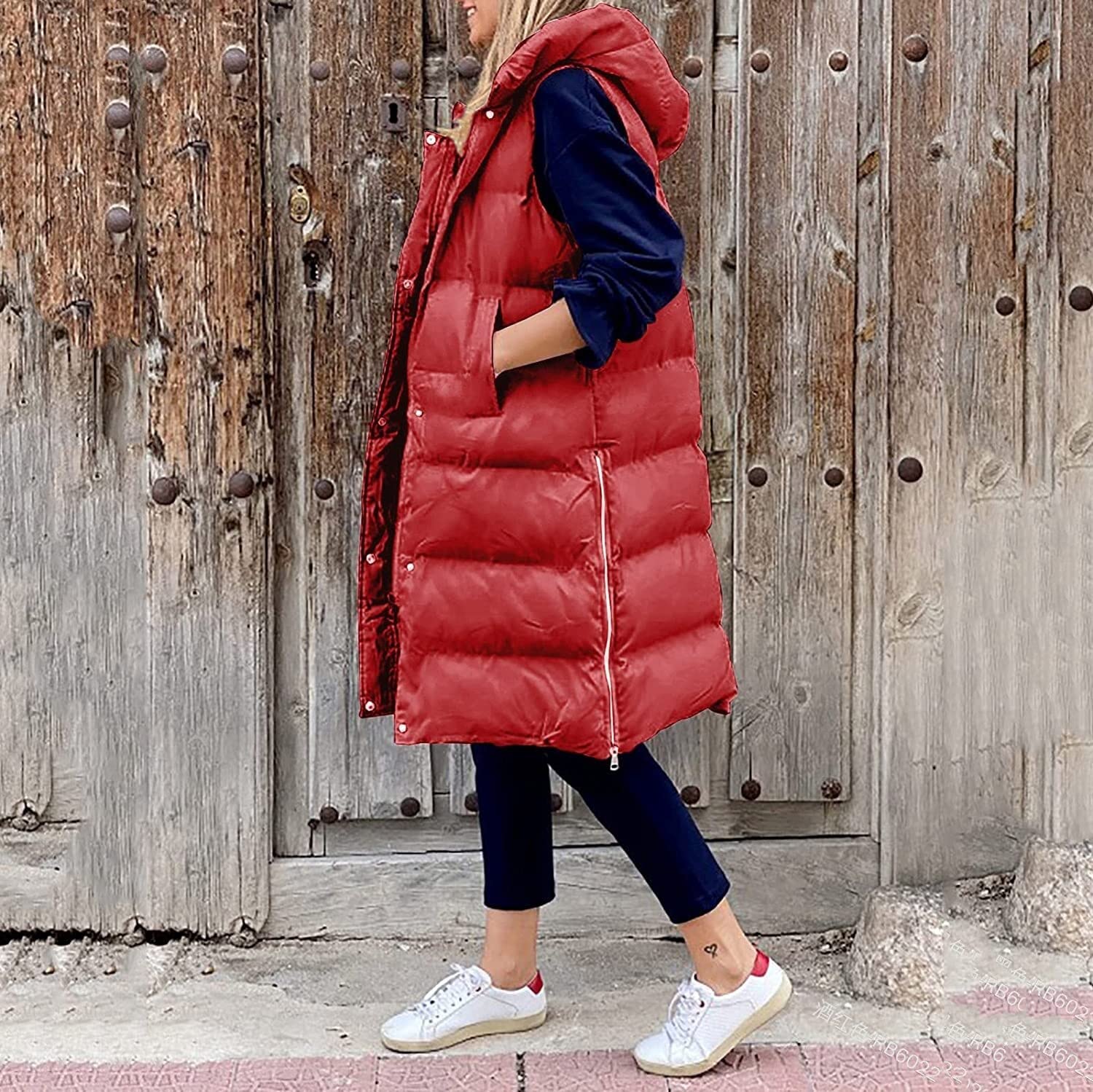 Women's Long Sleeveless Down Hooded Vest - Warm Winter Waistcoat Jacket for Outdoor Activities, Travel & Cold Weather Fashion