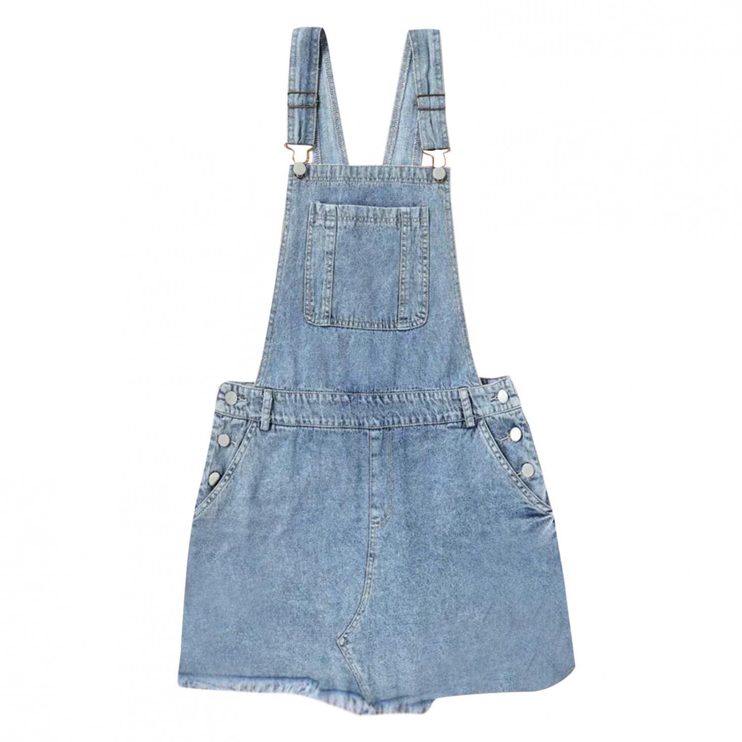 Women's Denim Overalls Dress - Frayed Hem Adjustable Strap Midi Jumpsuit with Pockets | Casual Outfit for Spring, Summer & Fall | Perfect for Streetwear, Music Festivals & Everyday Wear