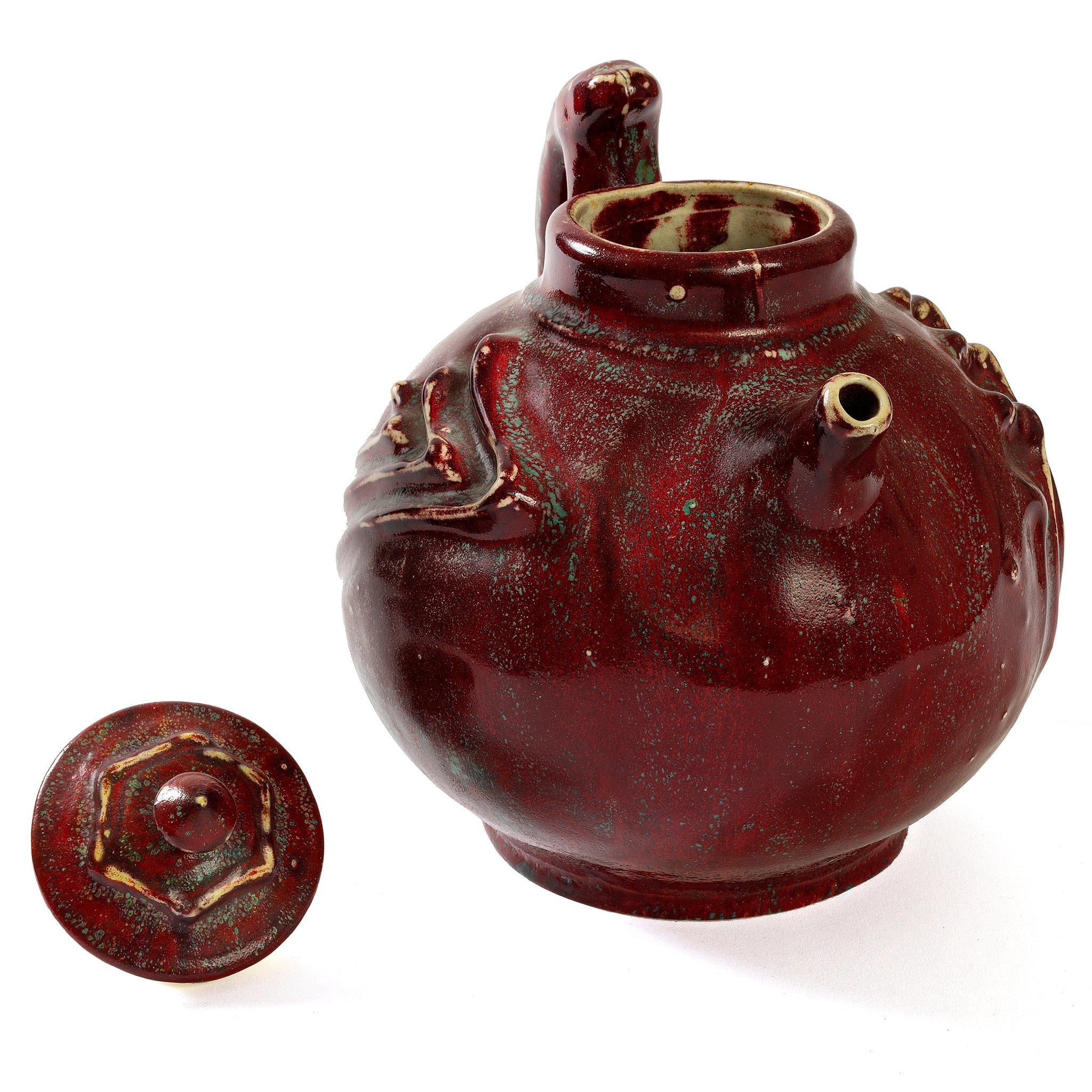 Pierre Adrien Dalpayrat Glazed Ceramic Teapot - Handcrafted French Art Pottery, 19th Century Style Brown & Green Floral Teapot for Tea Lovers & Collectors - Perfect for Afternoon Tea, Home Decor, and Unique Gift Giving