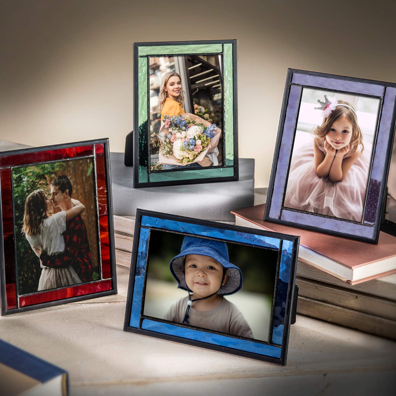 Blue Stained Glass Picture Frame 4x6 - Home Decor & Graduation Gift for Wall or Table Display